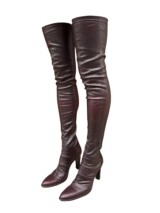 PLEIN SUD 2000s DARK RED LEATHER THIGH-HIGH BOOTS