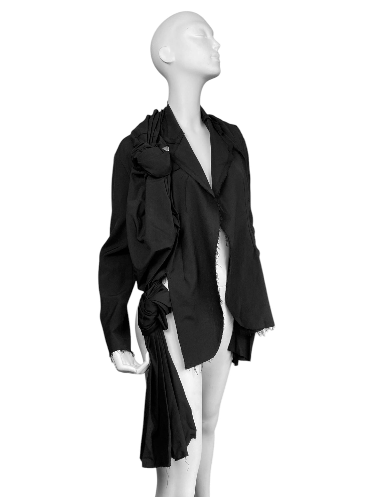 COMME DES GARÇONS SS2003 BLACK PLEATED KNOT BACKLESS BLAZER