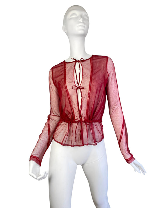 PLEIN SUD FW1994 RED TULLE PICOT SHEER CARDIGAN