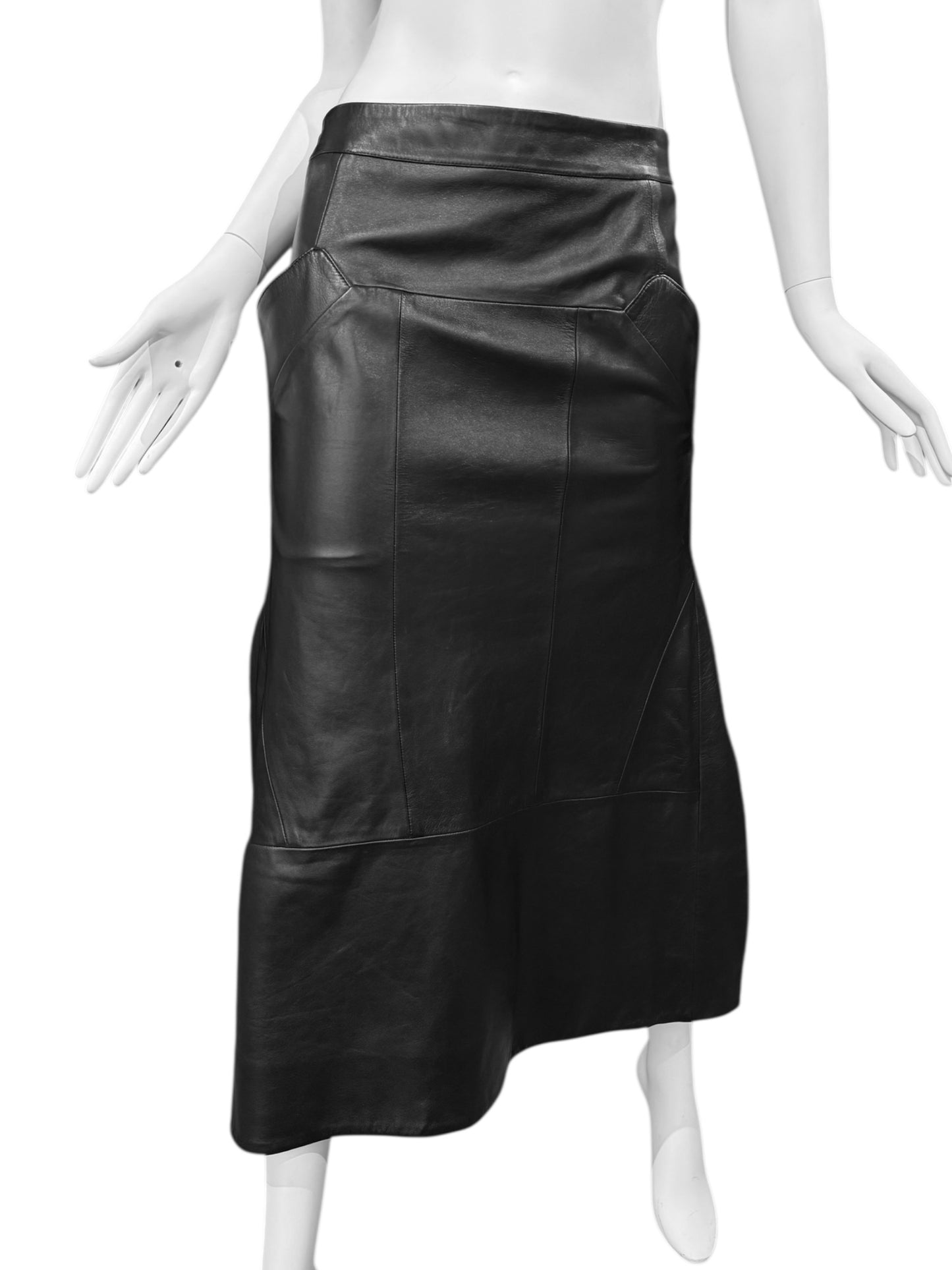OLIVIER THEYSKENS SS2020 BLACK LEATHER MAXI SKIRT