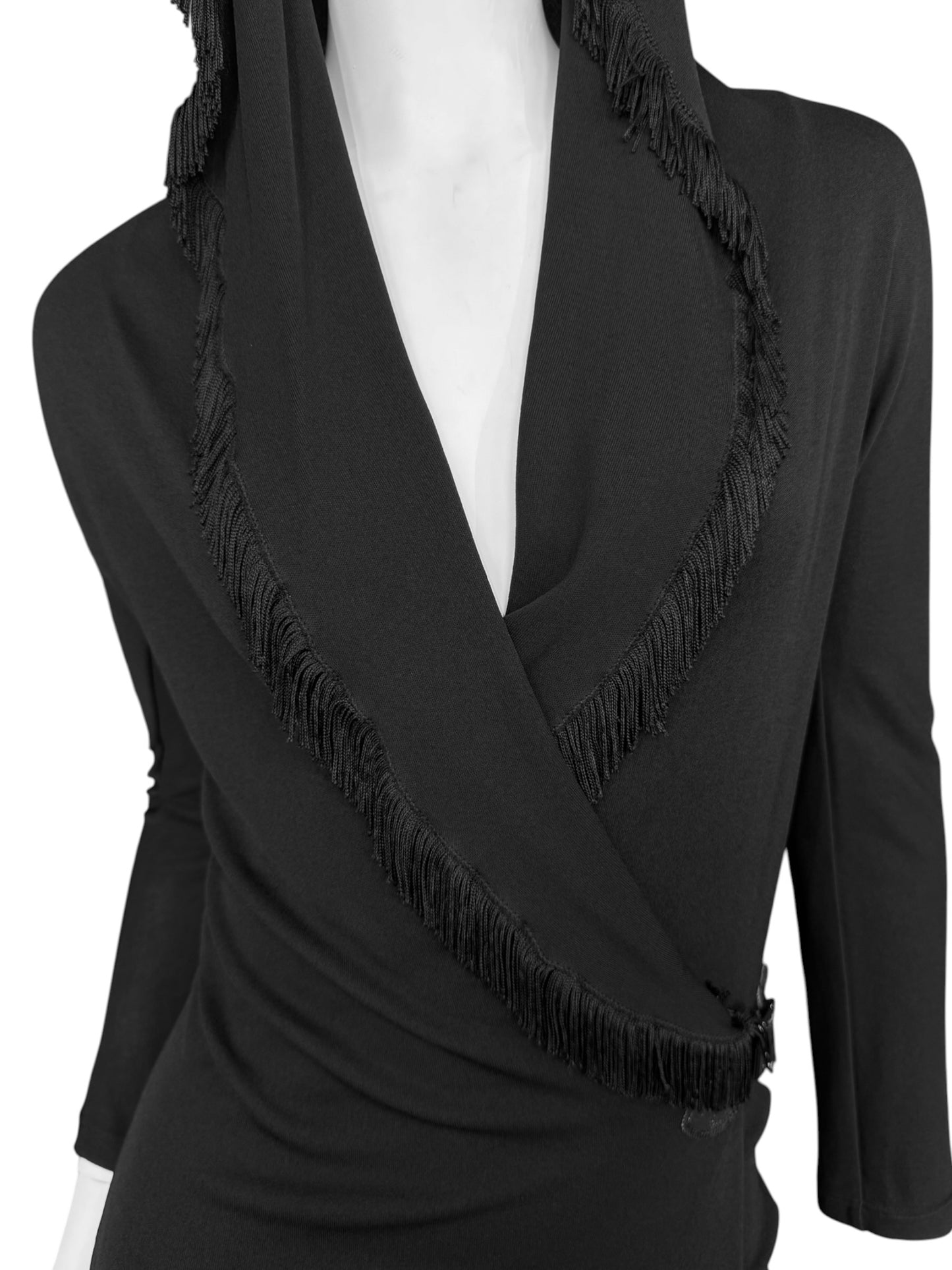 JEAN PAUL GAULTIER 2000s BLACK FRINGES HOODED MIDI DRESS