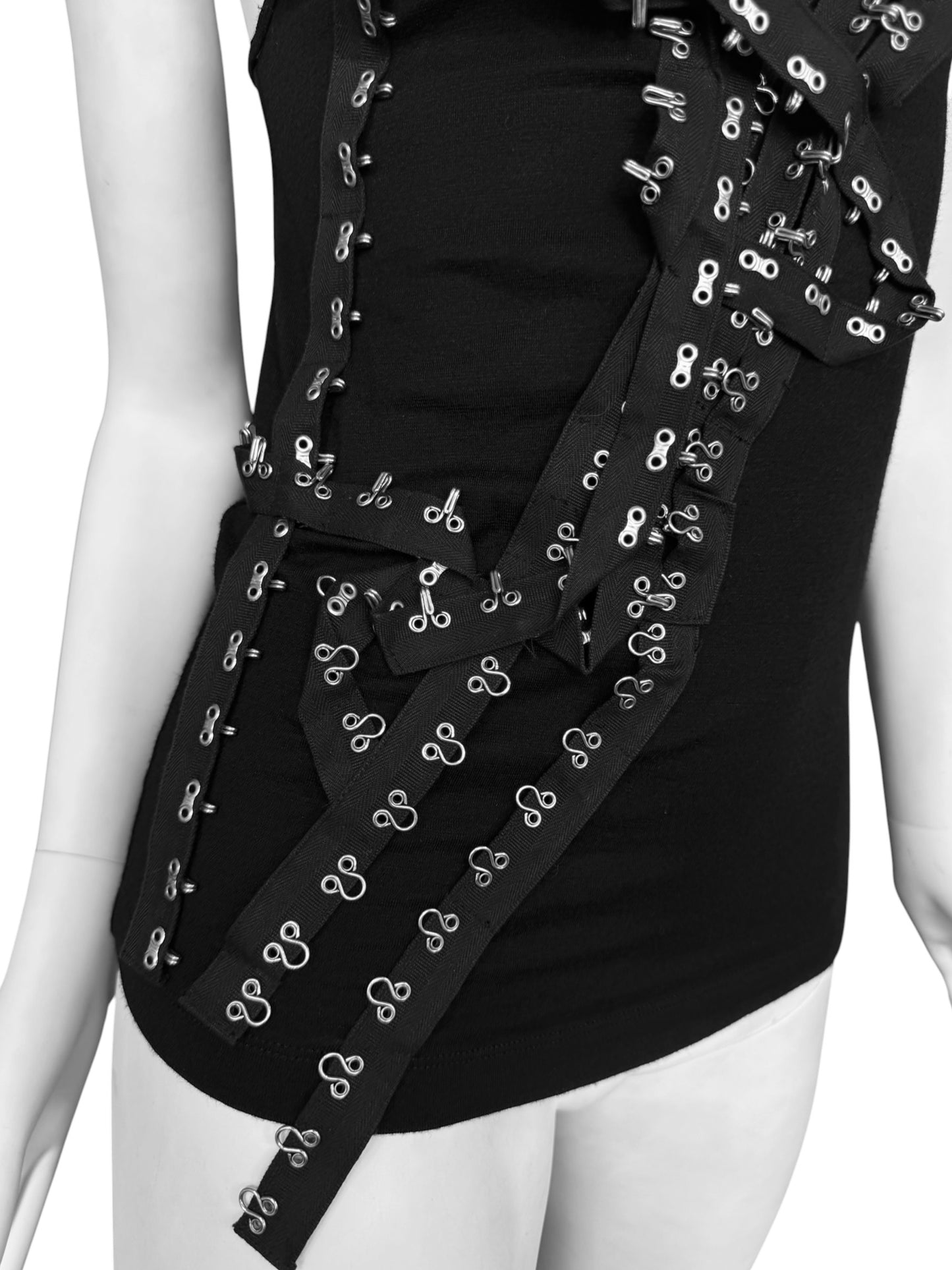 PLEIN SUD JEANS FW2003 BLACK HOOK & EYE STRAP TANK TOP