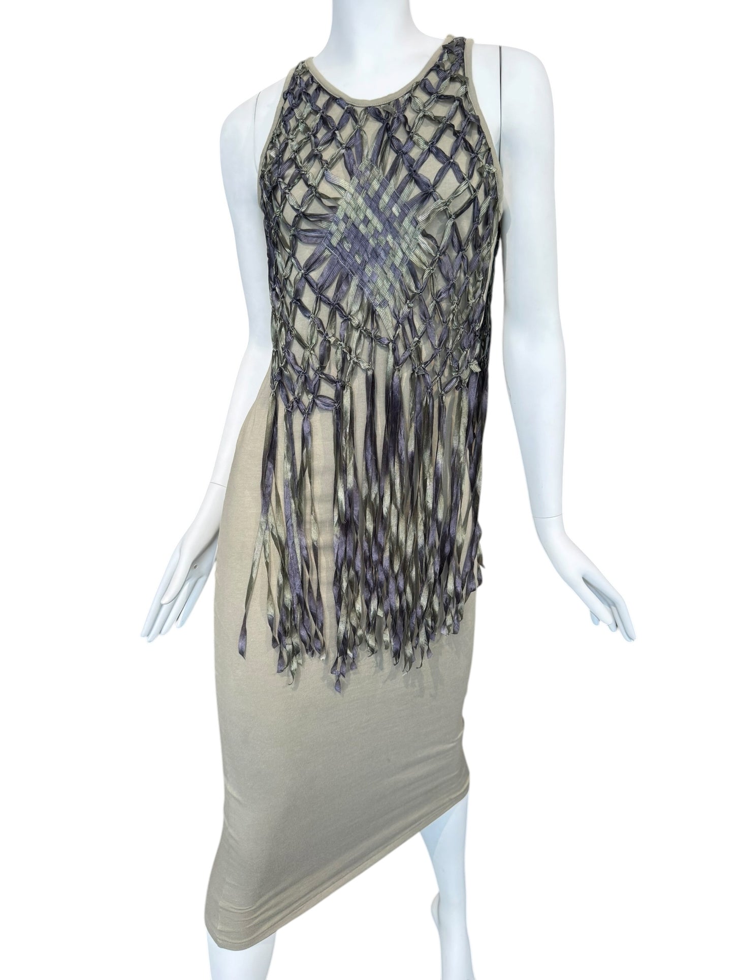 DIOR SS2003 BY JOHN GALLIANO COTTON & SILK KNOTTED FRINGE MAXI DRESS