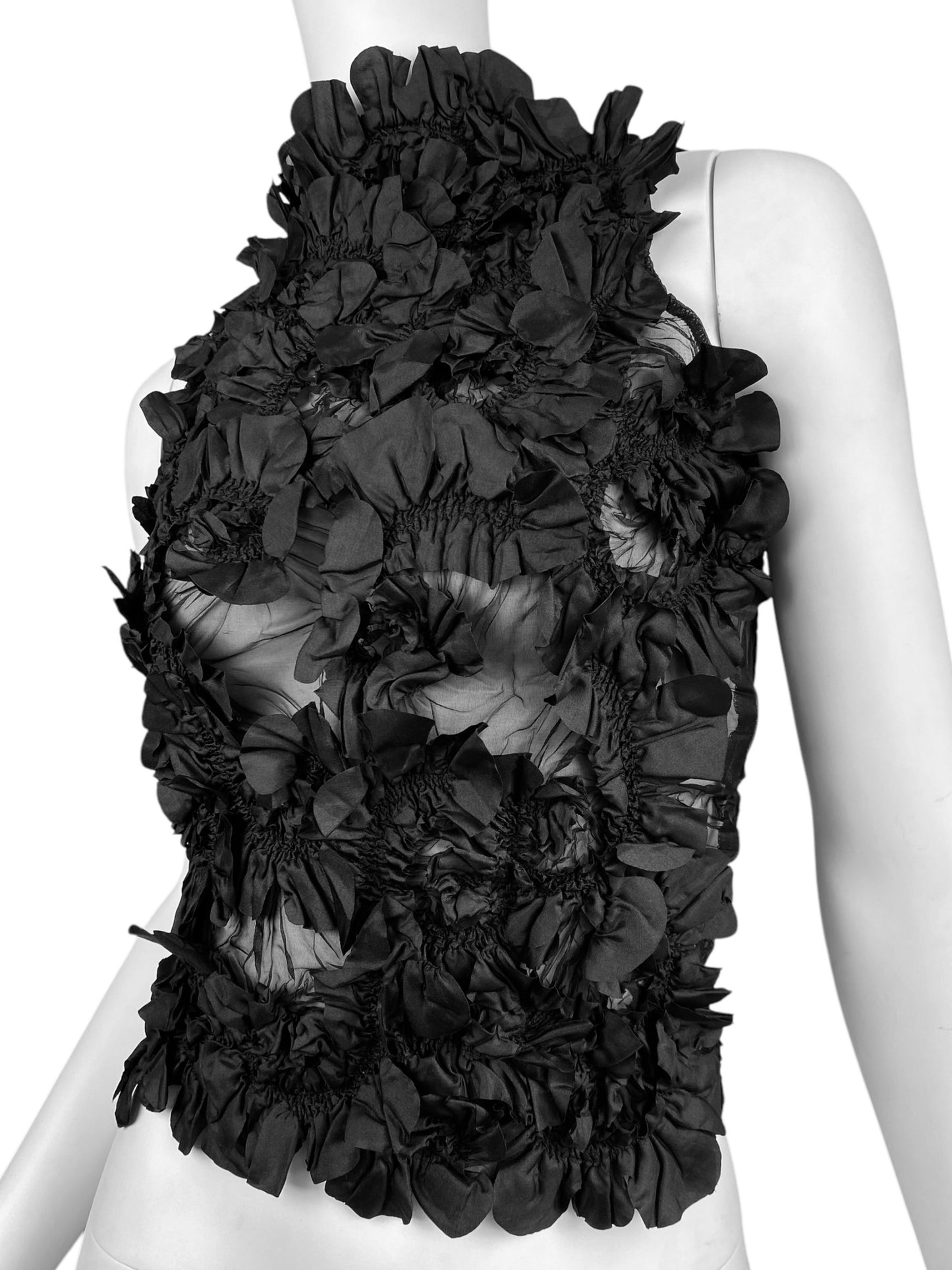 YOSHIKI HISHINUMA 2000s BLACK SHEER TEXTURED CRINKLES TANK TOP