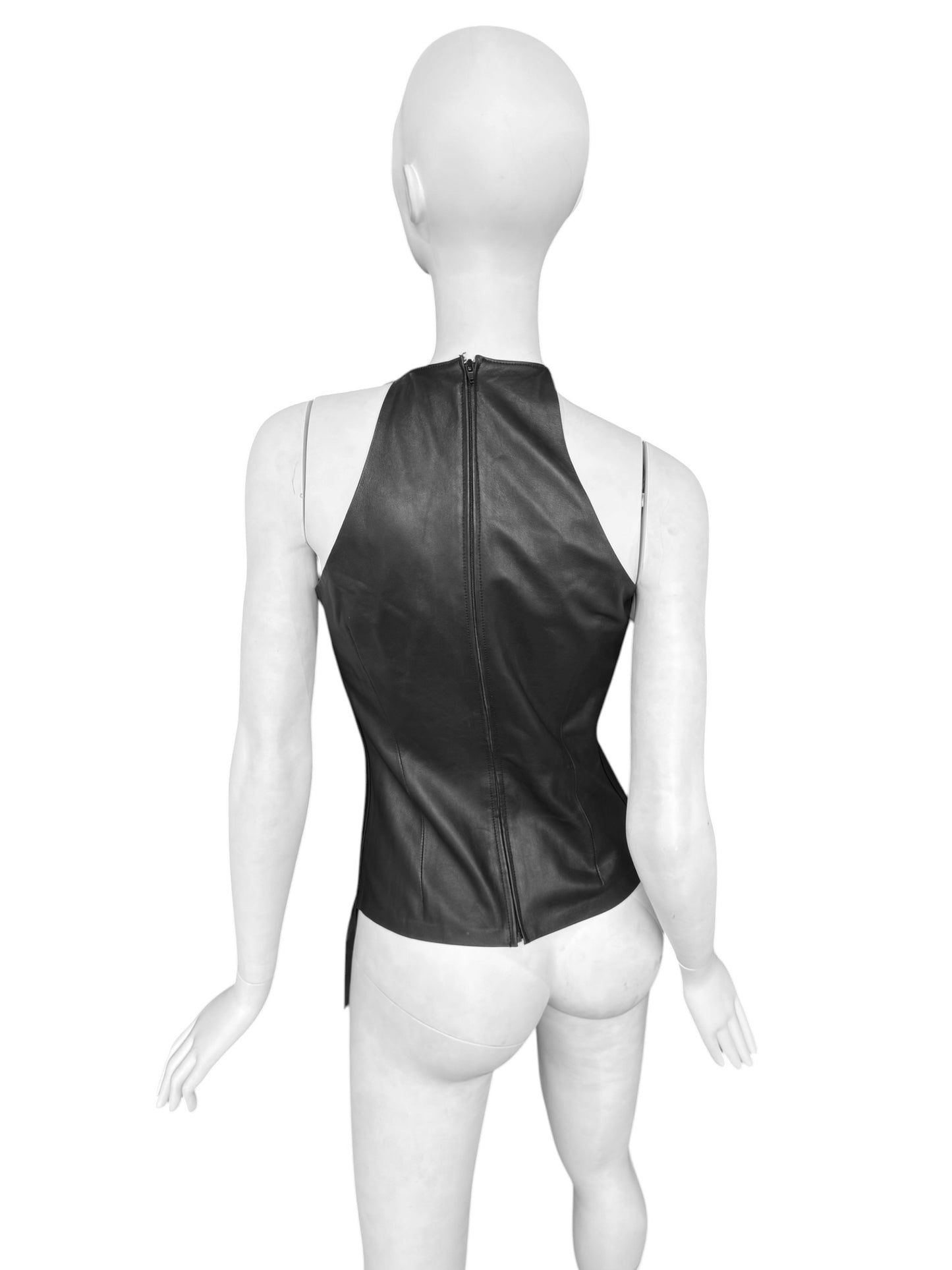 JITROIS 2000s BROWN LEATHER STRIP TANK TOP