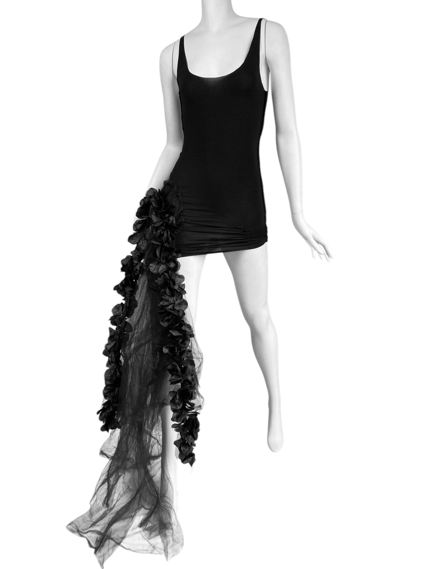 LE CUIR PERDU 2010s BLACK ASYMMETRICAL TULLE DRESS