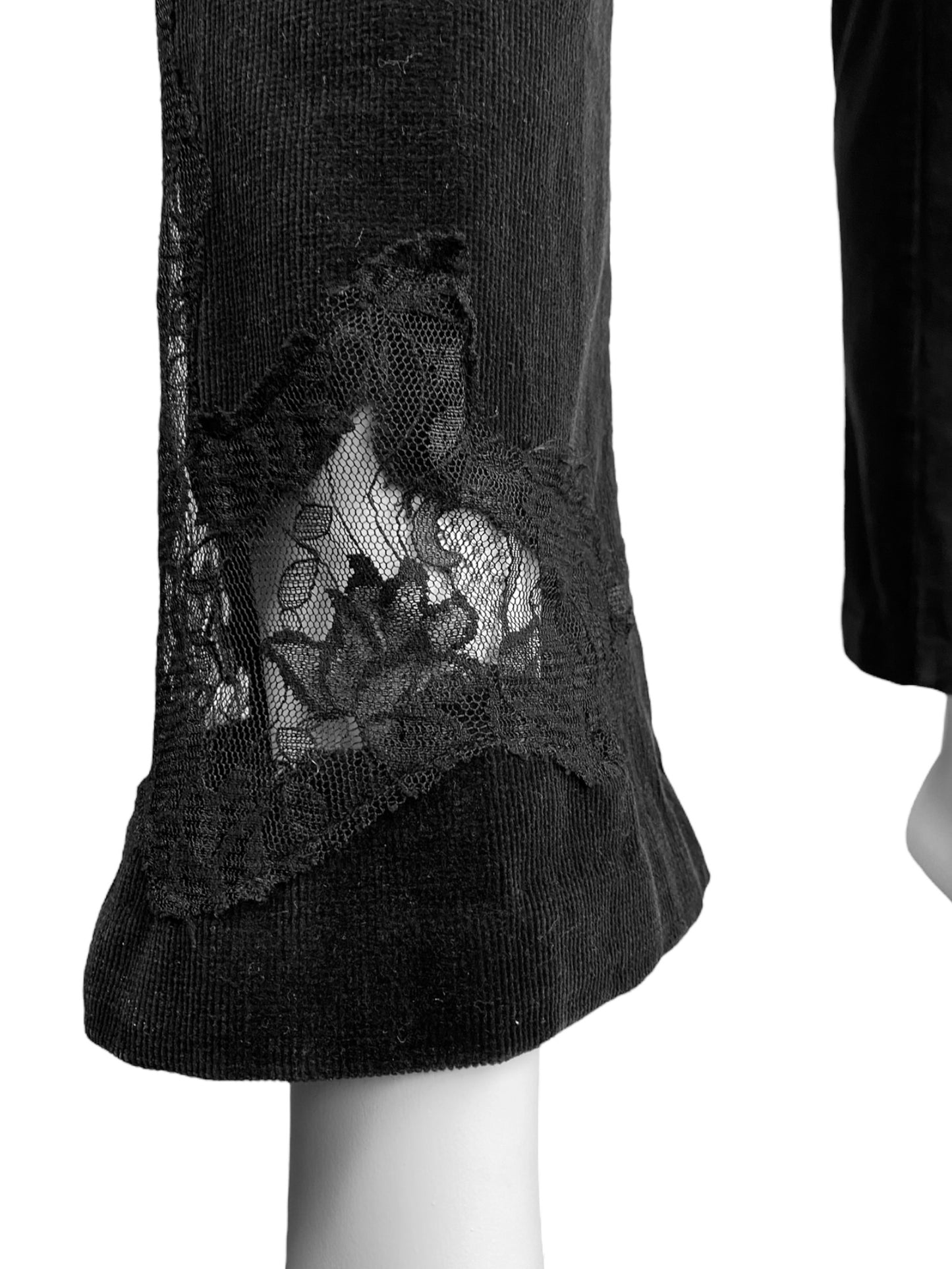 ALEXANDER MCQUEEN C.1995-1996 BLACK CORDUROY LACE INSERTS PANTS