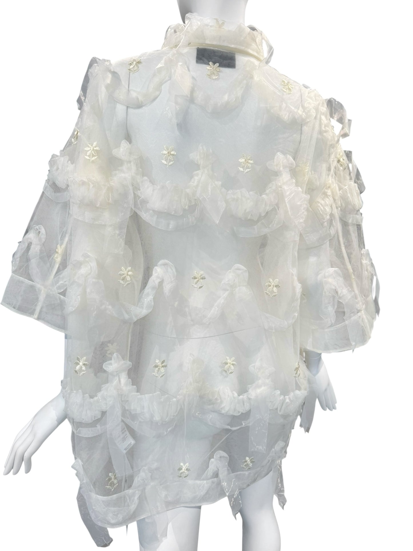 SIMONE ROCHA SS2024 OFF-WHITE TULLE EMBELLISHED OVERSIZE SHIRT