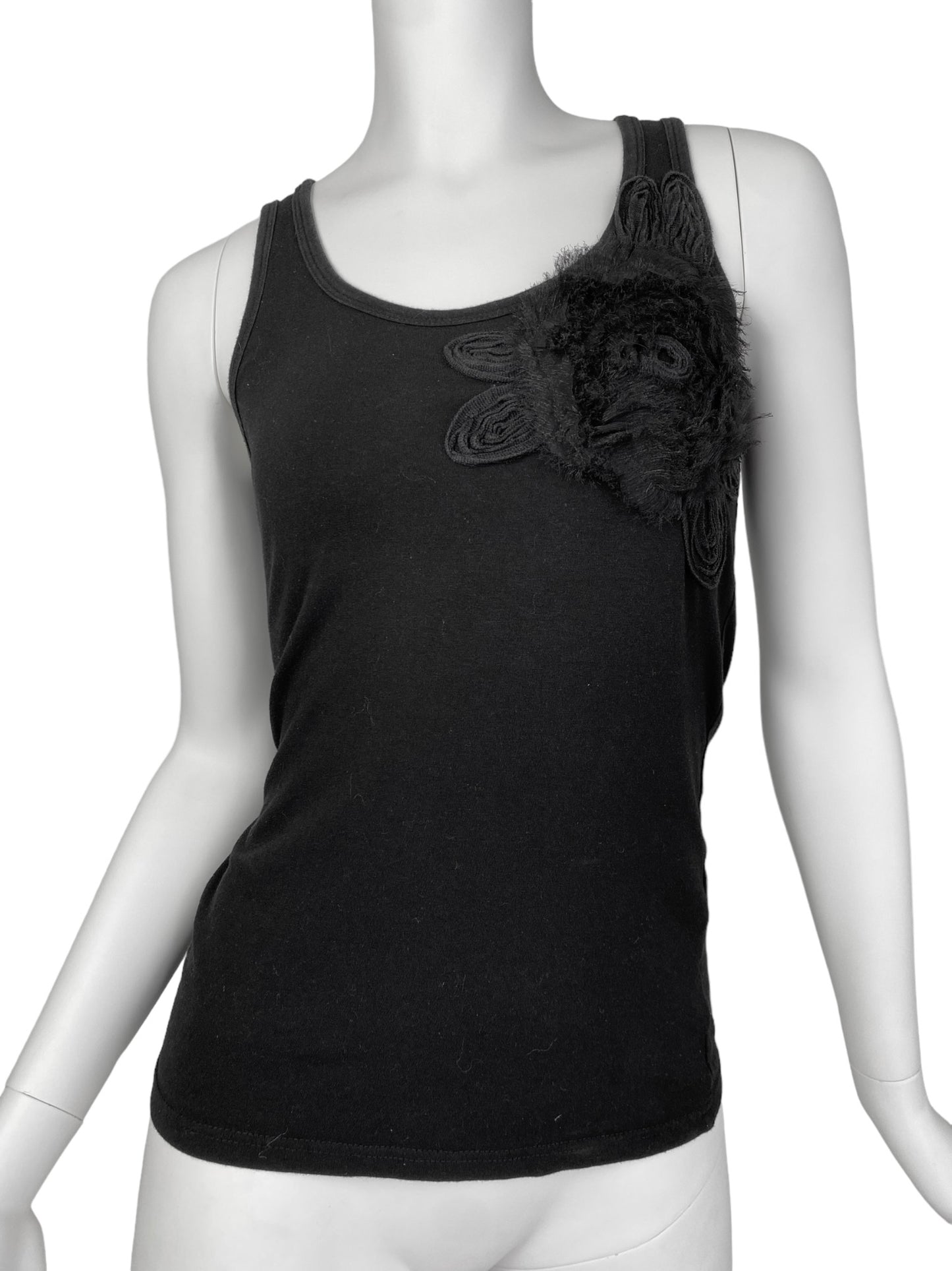 2000s BLACK FLOWER EMBELLISHED TANK TOP