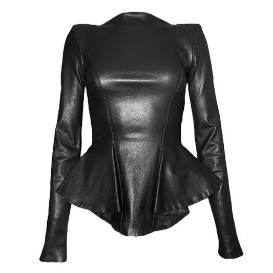 PLEIN SUD PRE-FW2013 BLACK LEATHER FITTED JACKET