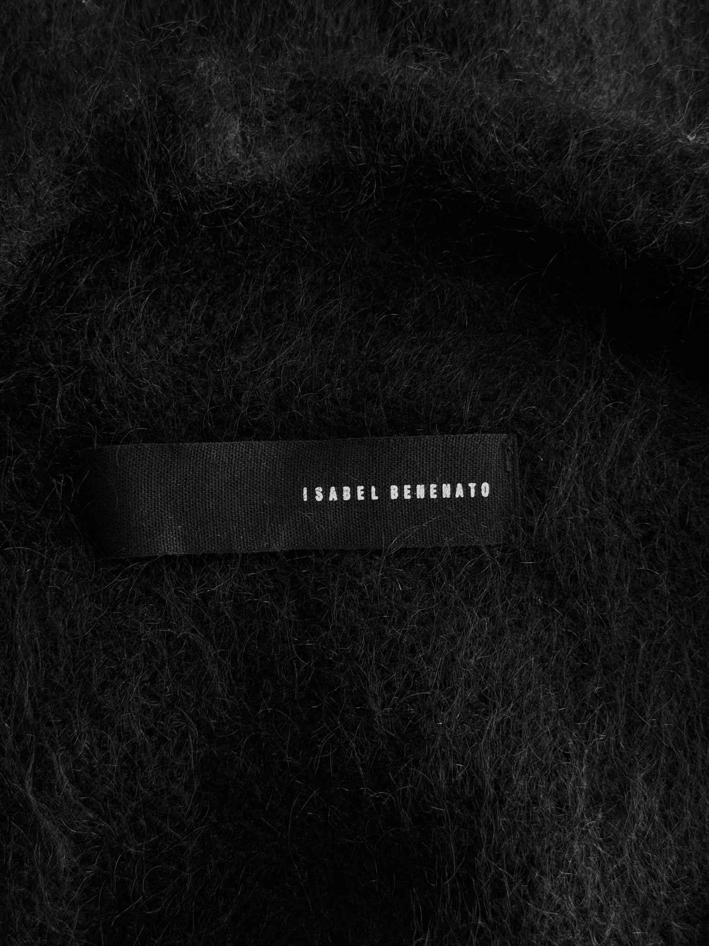 ISABEL BENENATO FW2020 BLACK WOOL & MOHAIR BLEND FRINGES MAXI COAT