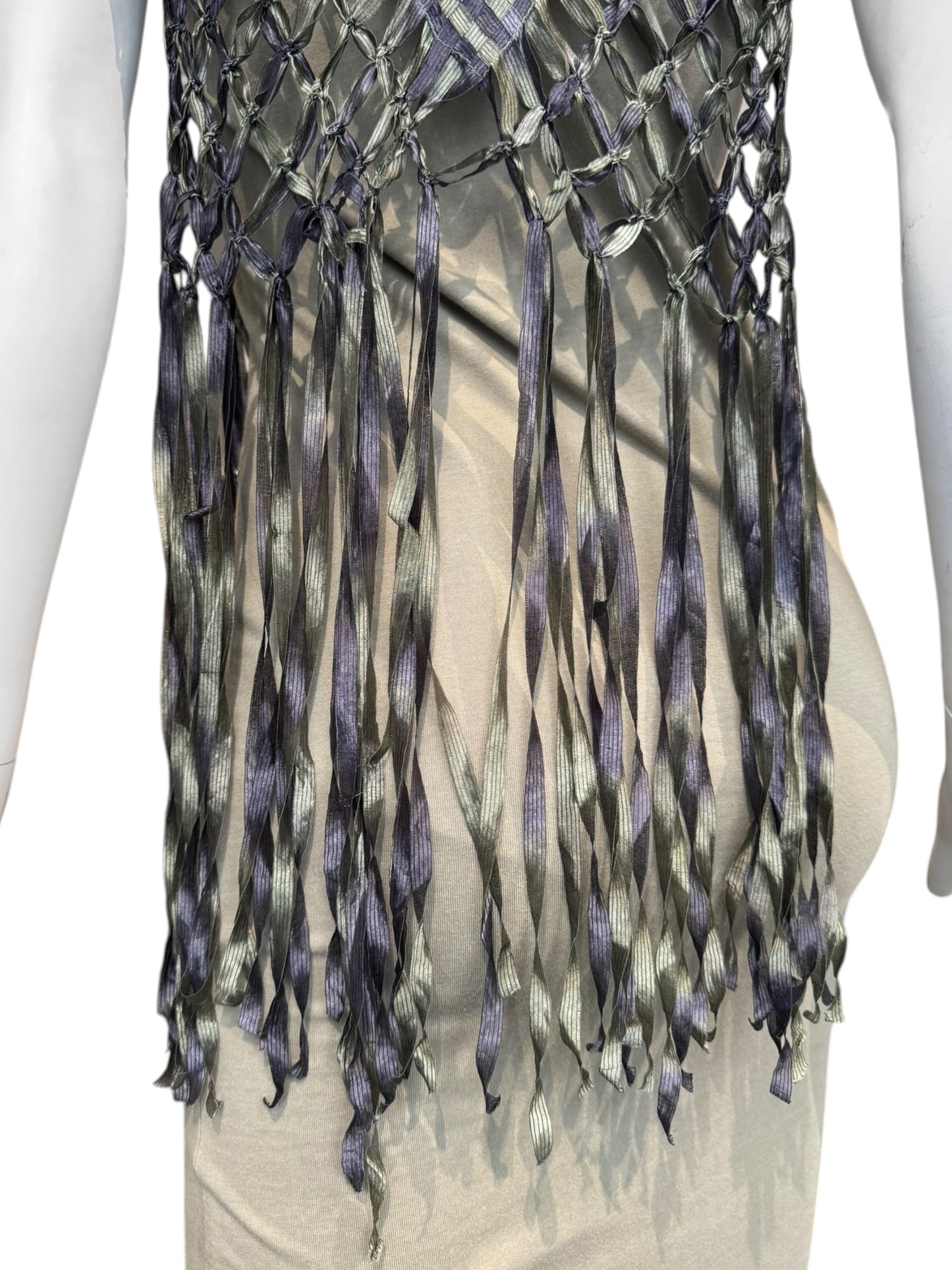 DIOR SS2003 BY JOHN GALLIANO COTTON & SILK KNOTTED FRINGE MAXI DRESS