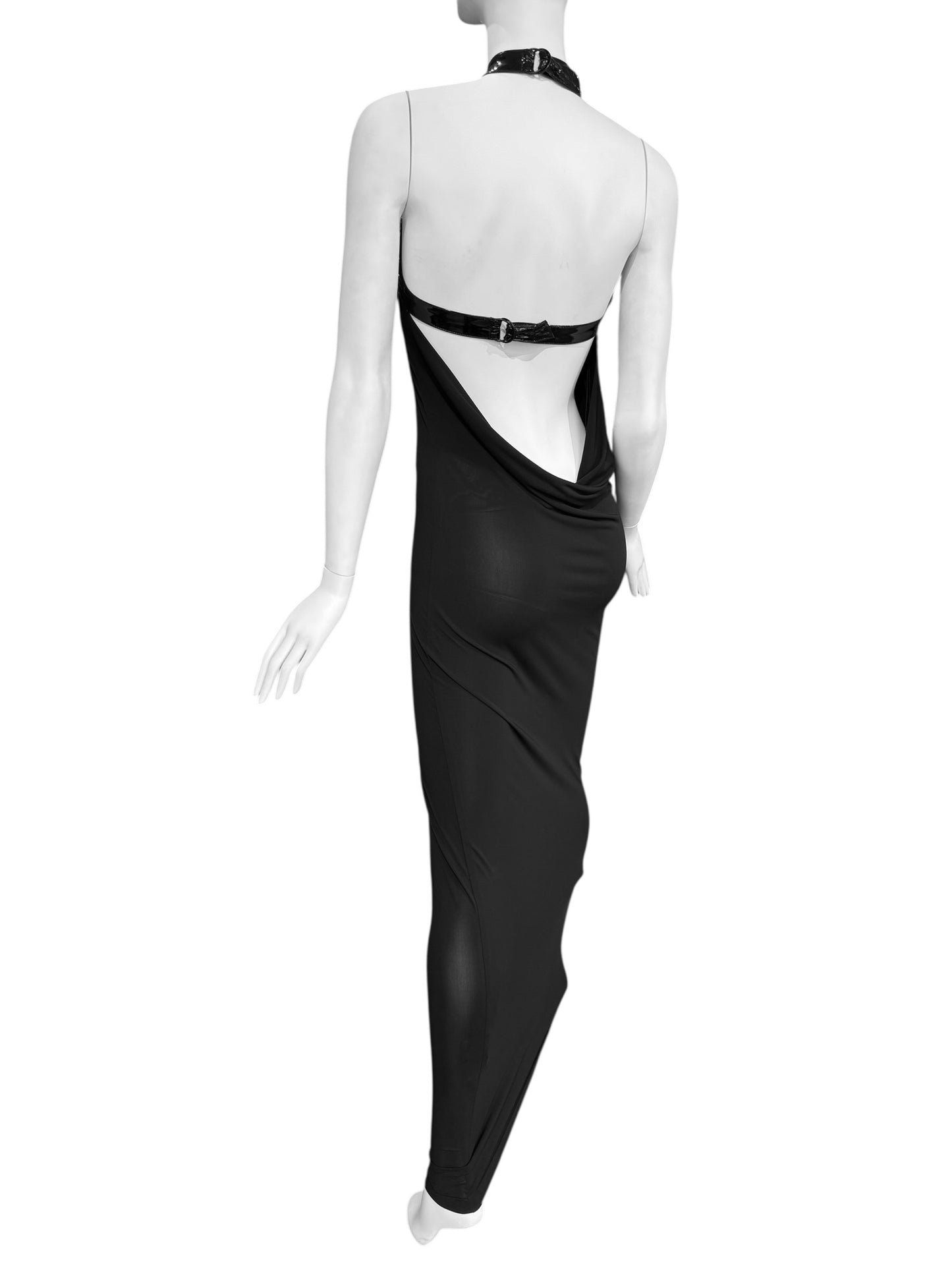 PLEIN SUD SS2004 BLACK HALTER-NECK MAXI DRESS