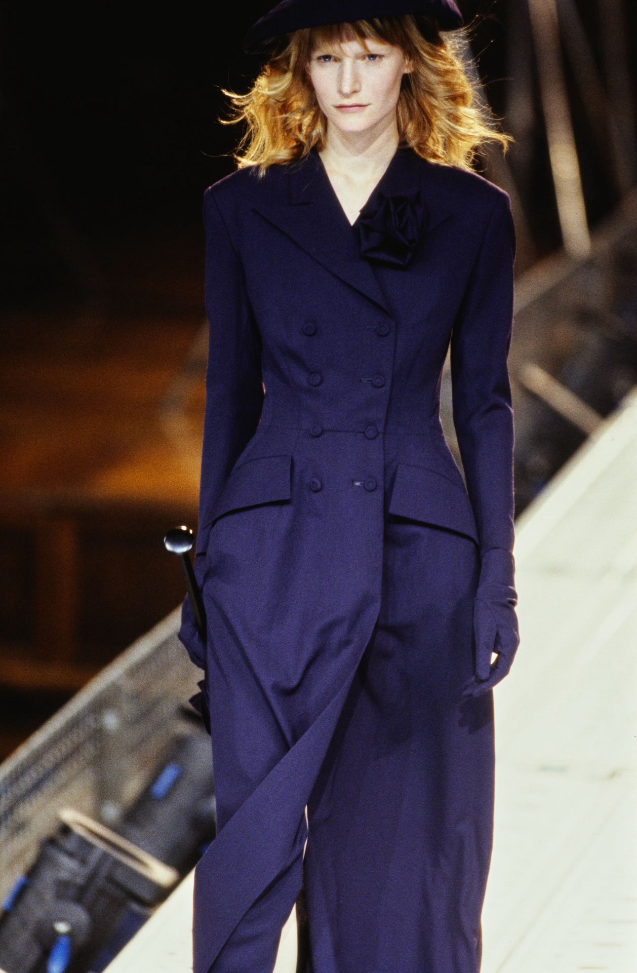YOHJI YAMAMOTO SS1997 PURPLE WOOL DOUBLE BREASTED MAXI COAT