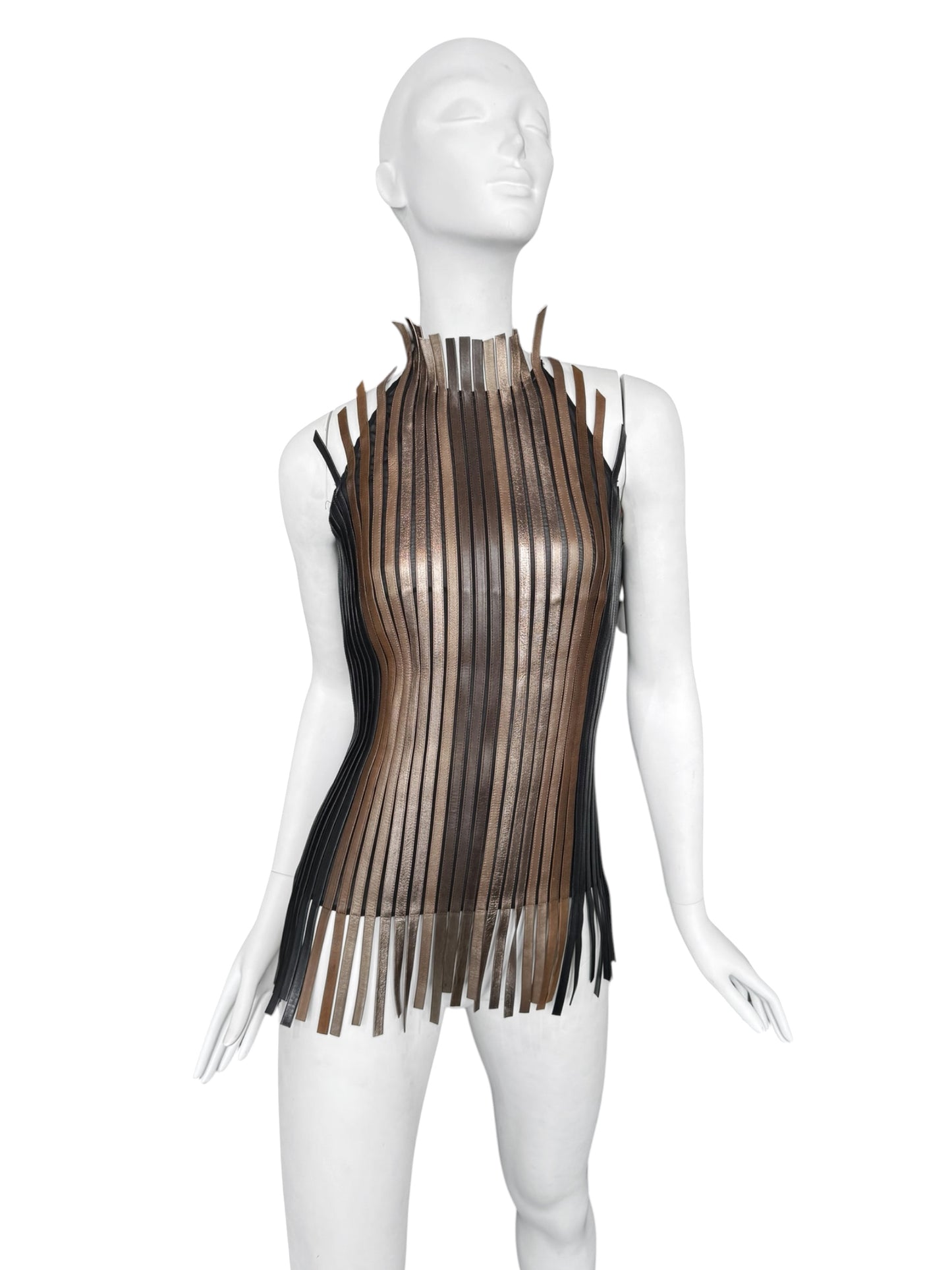 JITROIS 2000s BROWN LEATHER STRIP TANK TOP