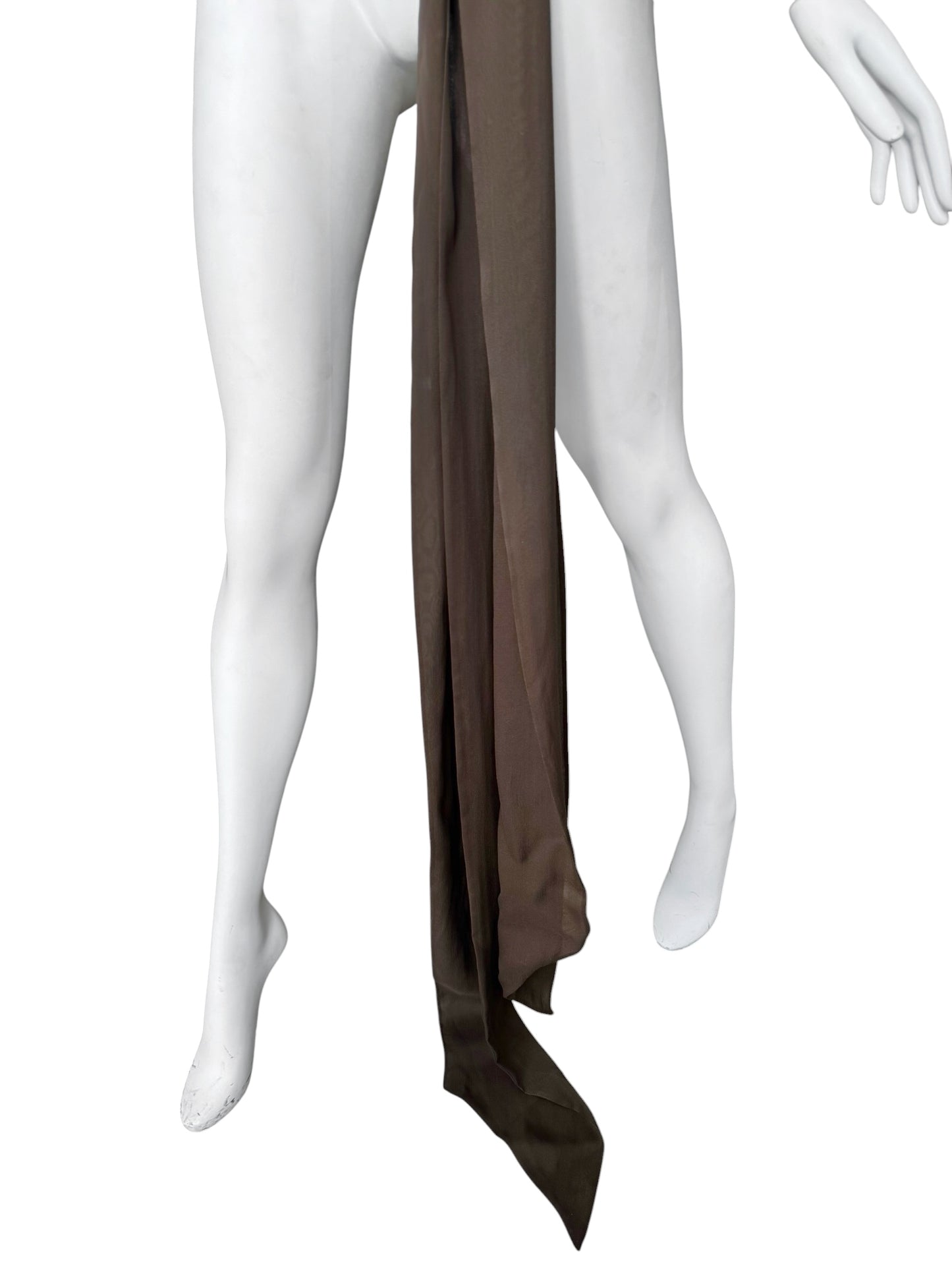 SAINT LAURENT PRE-FALL 2023 BY ANTHONY VACCARELLO BROWN SILK HOODED WRAP BLOUSE