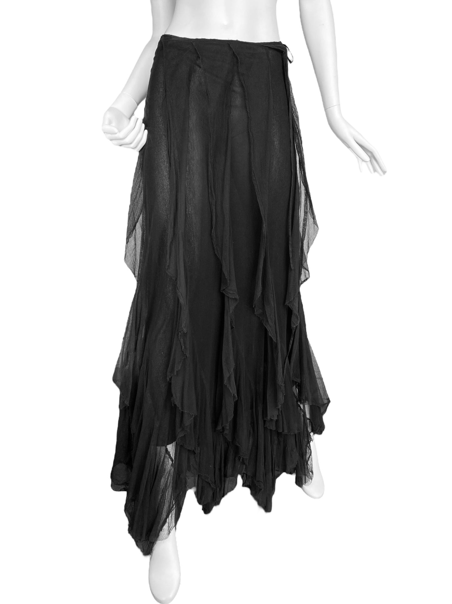 PLEIN SUD SS2000 BLACK TULLE CASCADING RUFFLES MAXI SKIRT