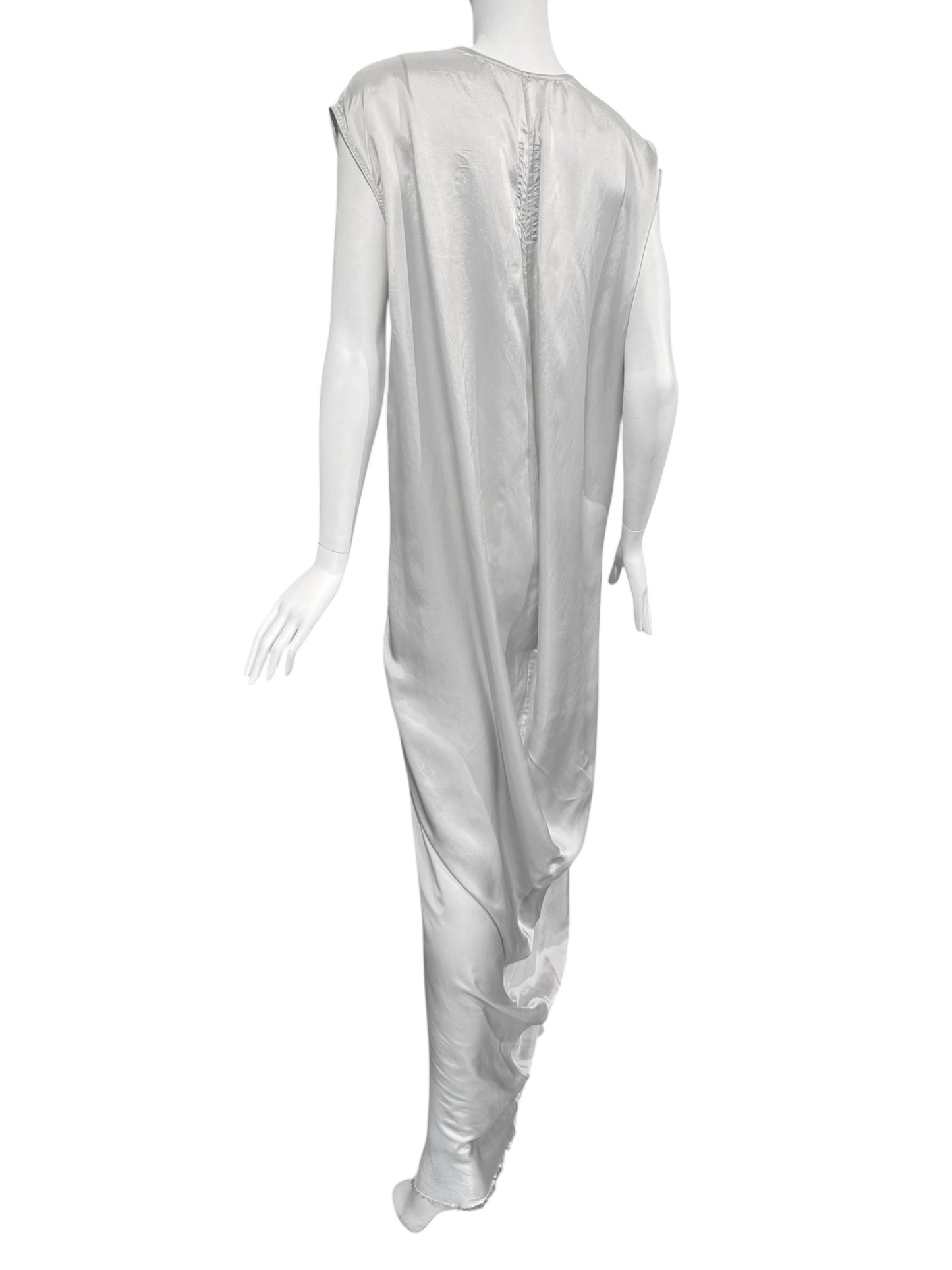 RICK OWENS SS2020 «TECUATL» PEARL GREY DRAPED MAXI DRESS