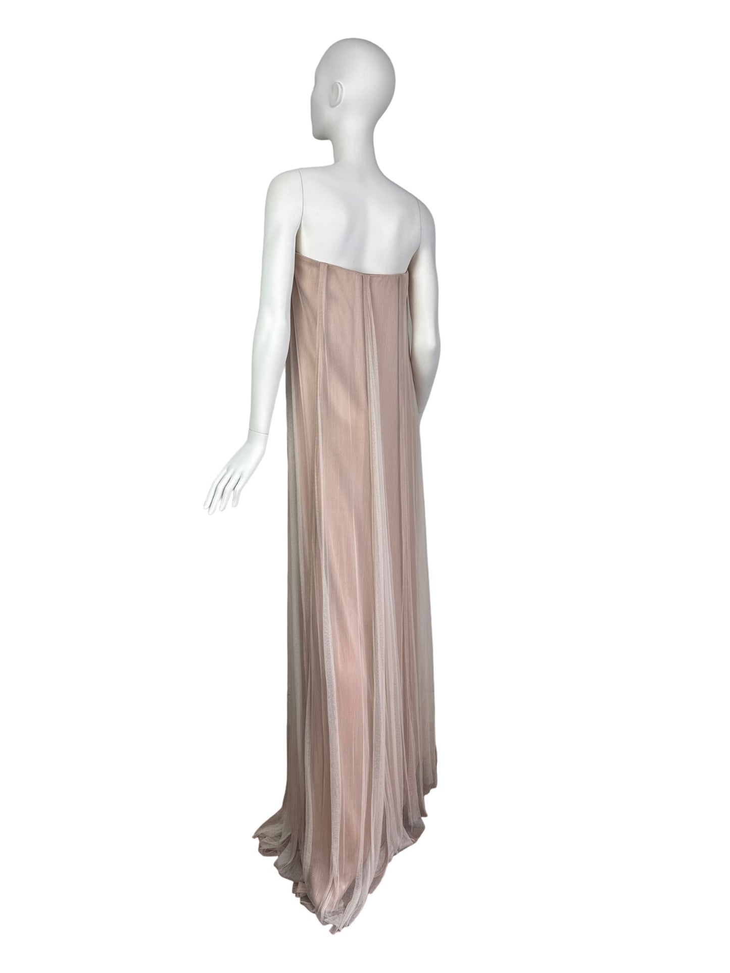 PORTS 1961 BEIGE SILK TULLE BUSTIER MAXI DRESS