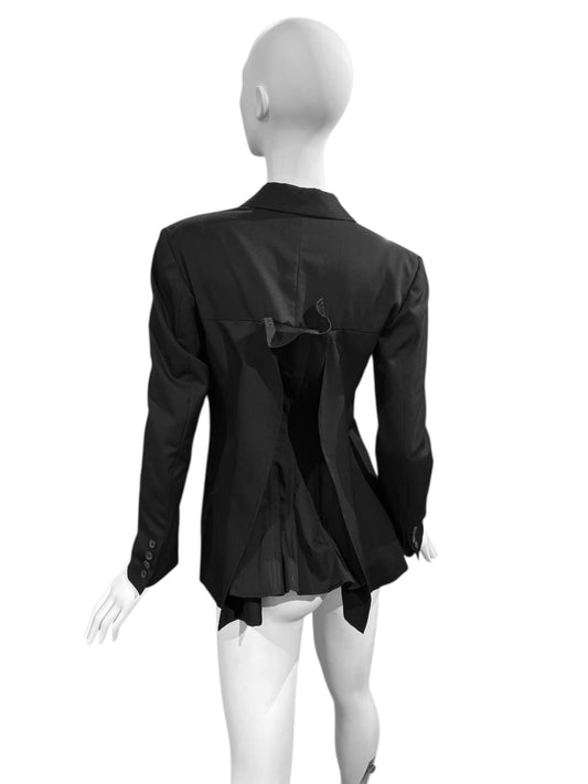 YOHJI YAMAMOTO SS2024 BLACK DOUBLE BREASTED ARCHITECTURAL WIRE-STRUCTURED BACK BLAZER