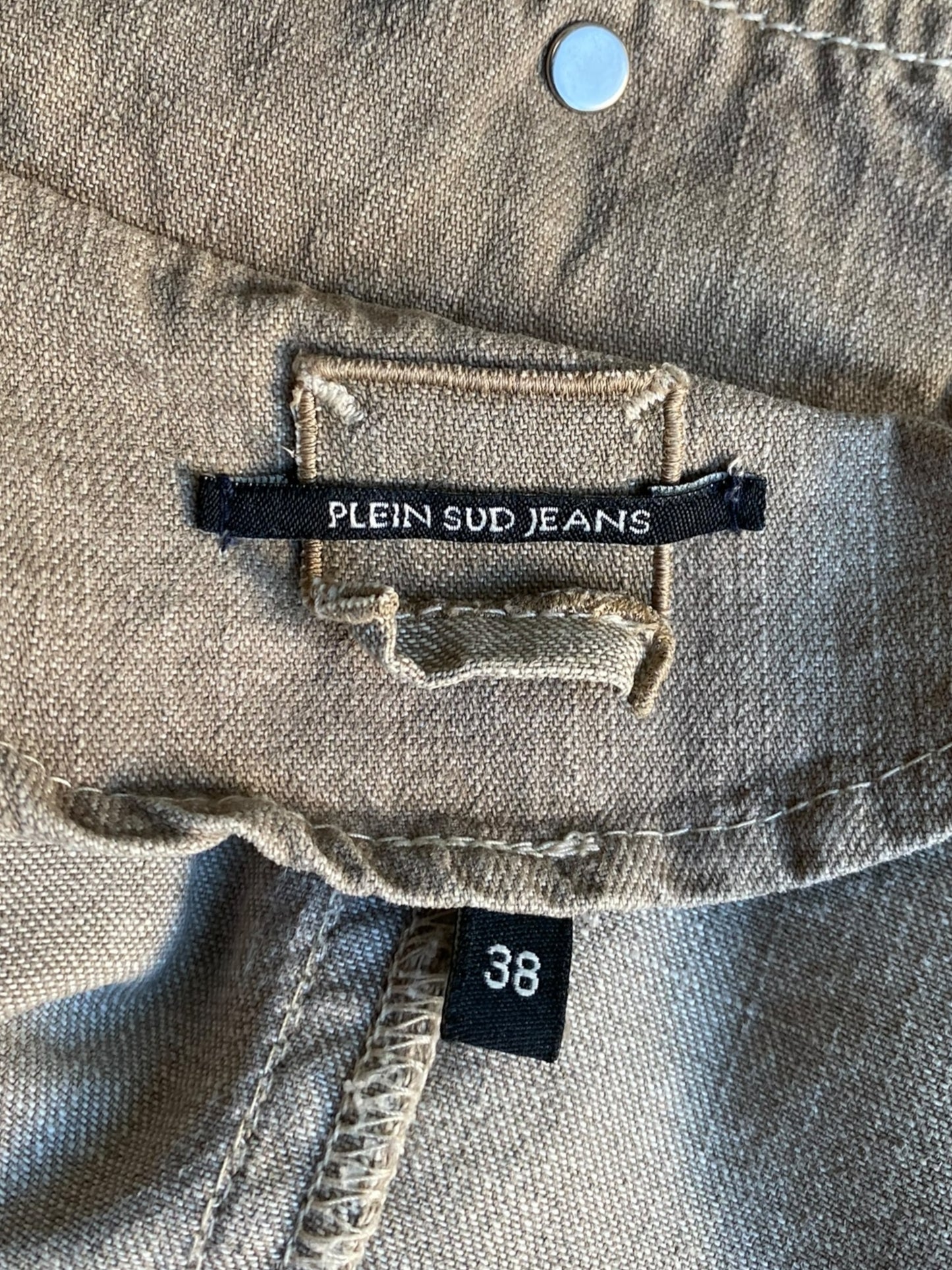 PLEIN SUD JEANS 2000s BEIGE DENIM ASYMMETRICAL JACKET