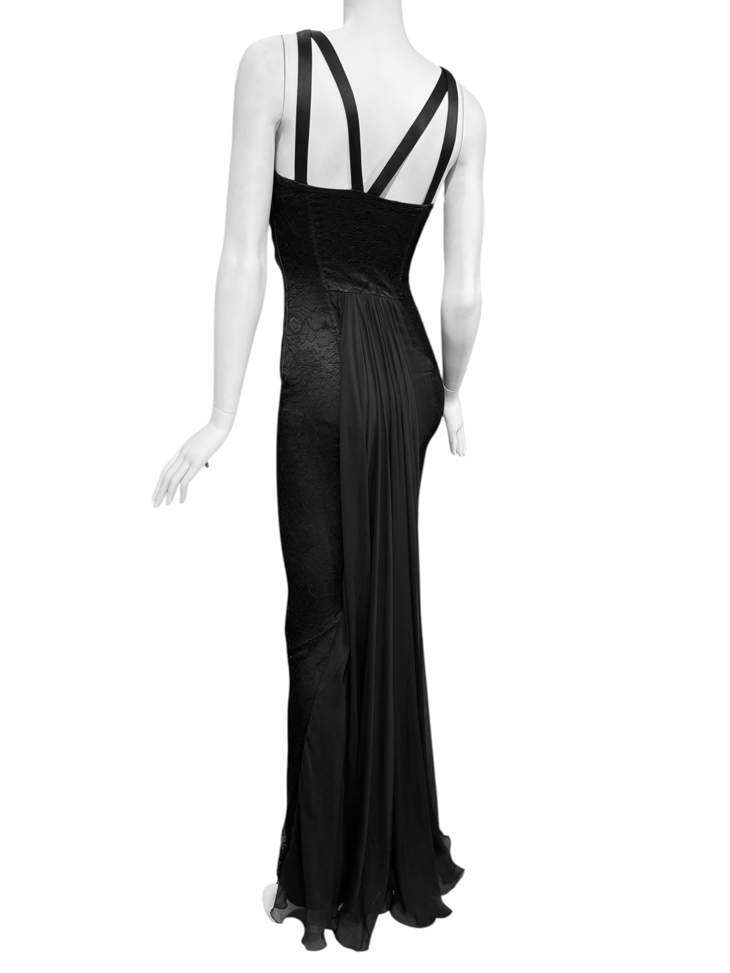DOLCE & GABBANA FW2017 BLACK LACE & SILK DOUBLE STRAP MAXI DRESS