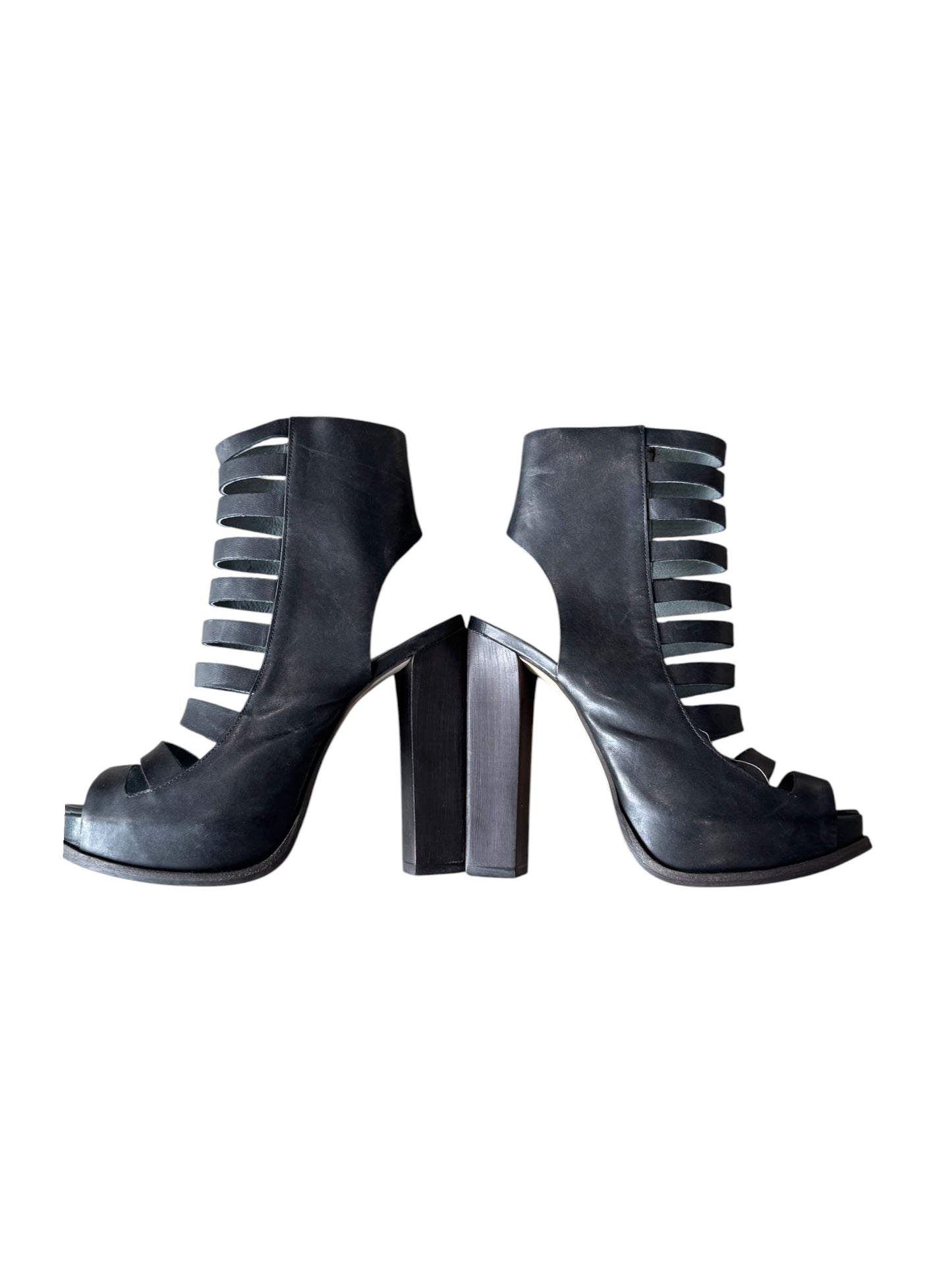 SOPHIA KOKOSALAKI 2010s BLACK LEATHER STRAPPY ANKLE BOOTS