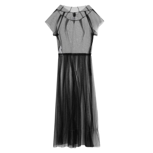 MAISON MARGIELA RESORT 2022 BY GALLIANO BLACK TULLE SHEER MAXI DRESS