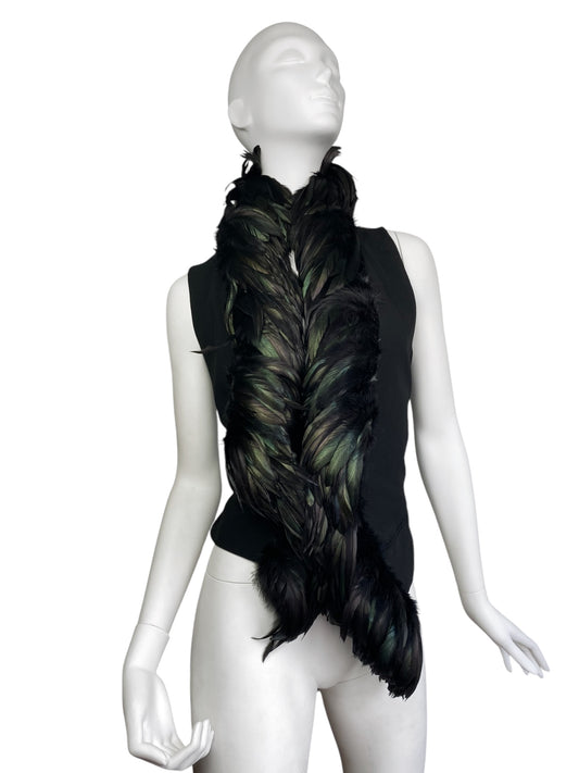 ANN DEMEULEMEESTER FW2010 GREEN FEATHERS BLACK WAISTCOAT