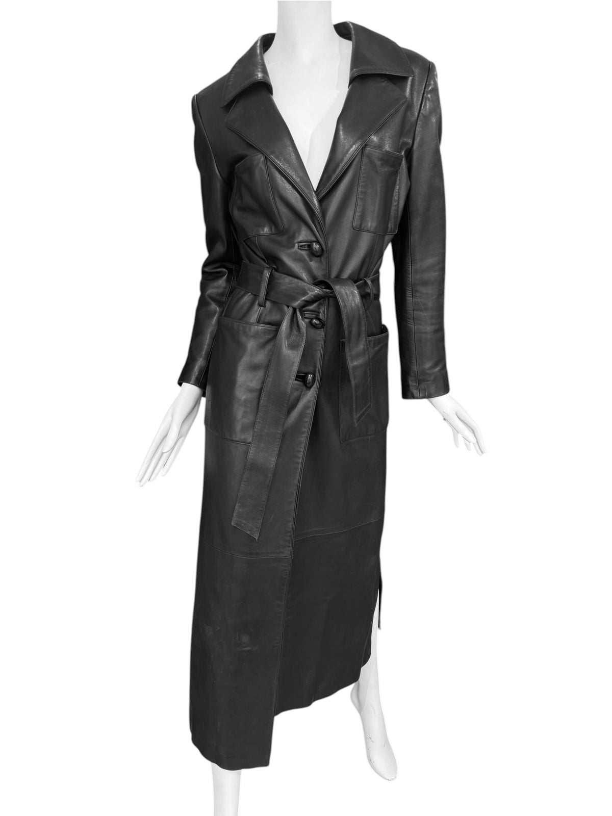 JITROIS 2000s BLACK LEATHER MAXI COAT