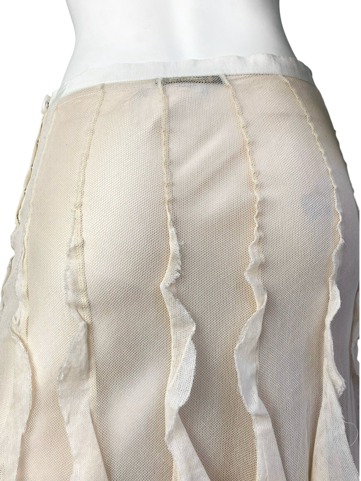 PLEIN SUD SS2000 BEIGE TULLE CASCADING RUFFLES MIDI SKIRT