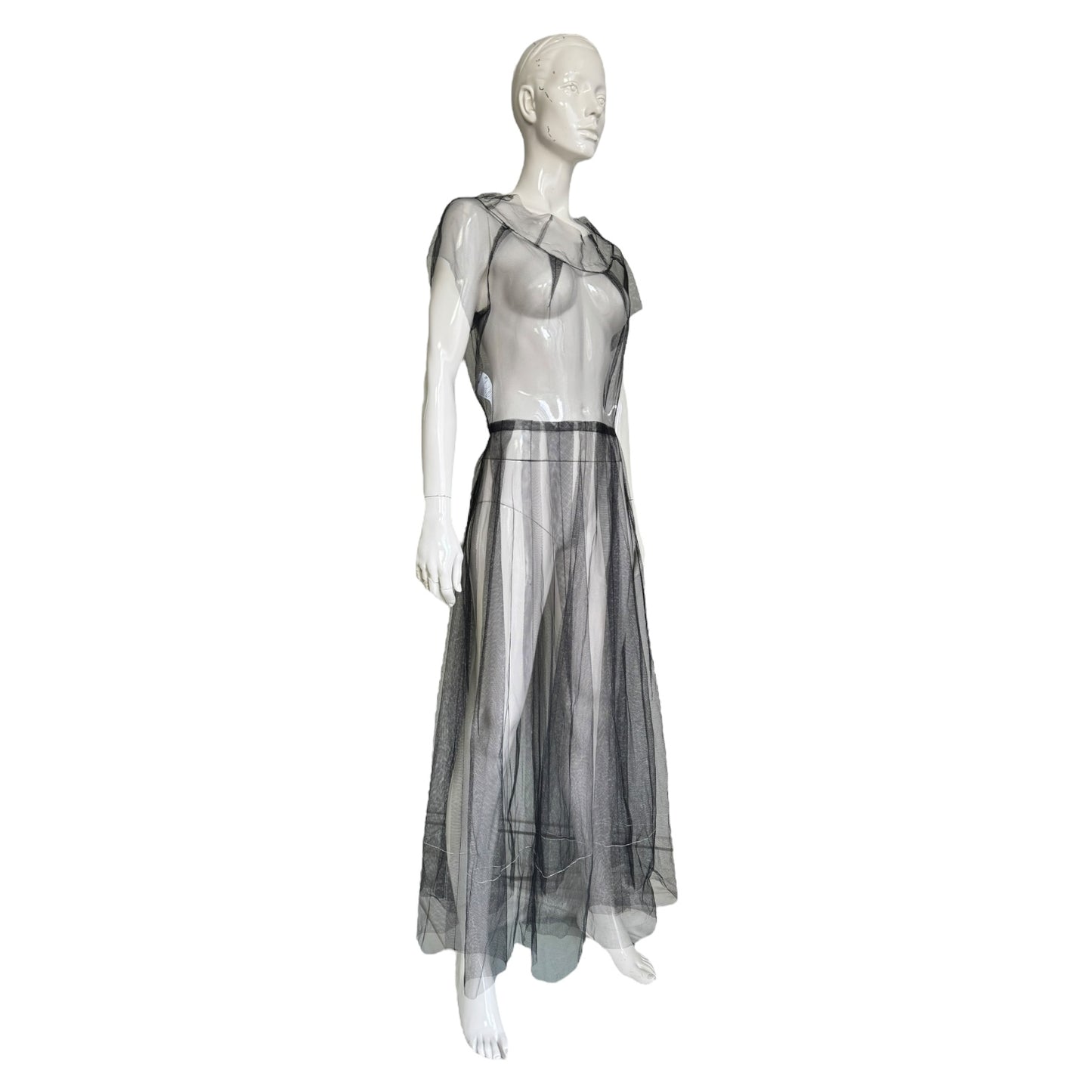 MAISON MARGIELA RESORT 2022 BY GALLIANO BLACK TULLE SHEER MAXI DRESS