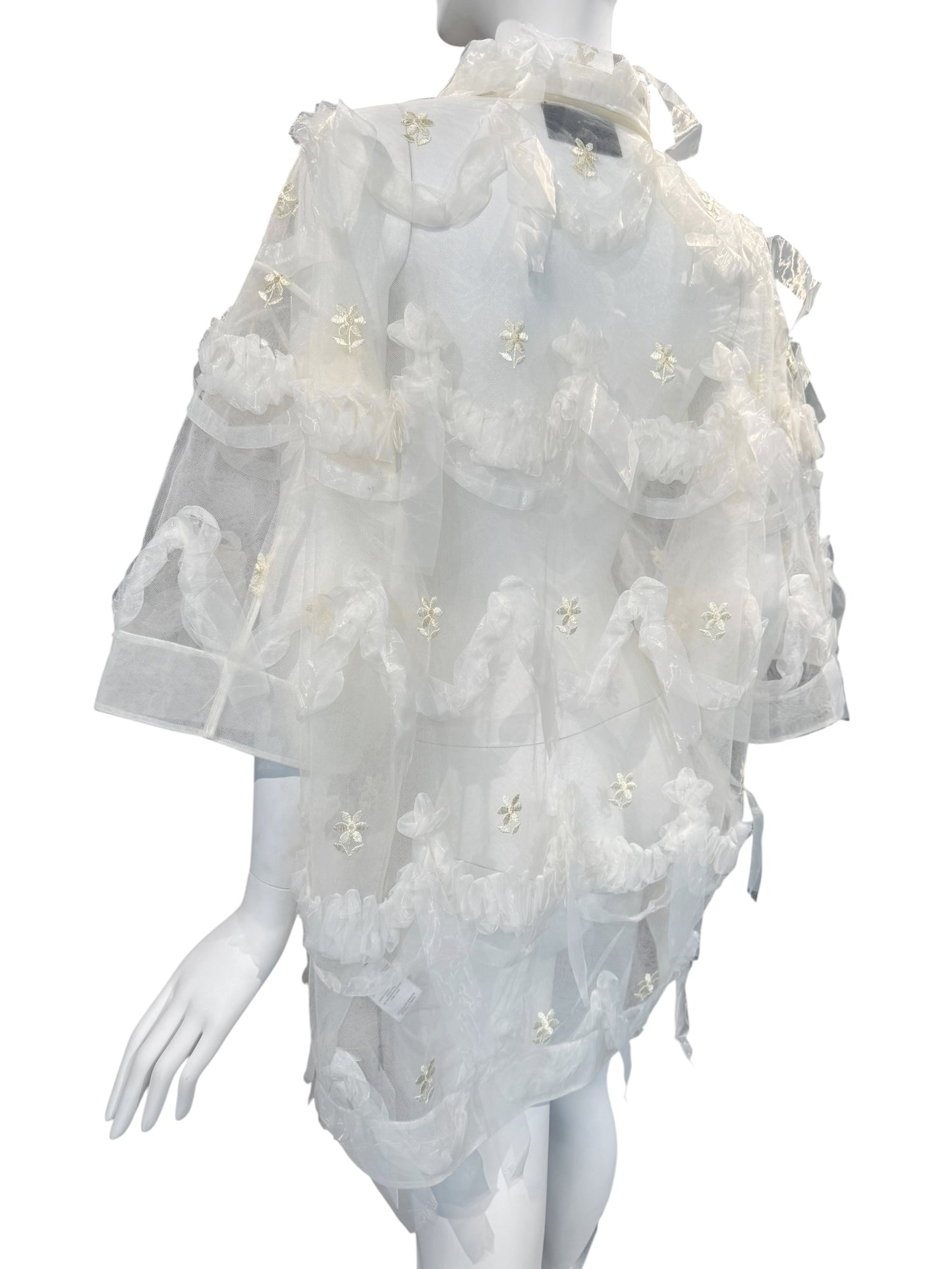 SIMONE ROCHA SS2024 OFF-WHITE TULLE EMBELLISHED OVERSIZE SHIRT