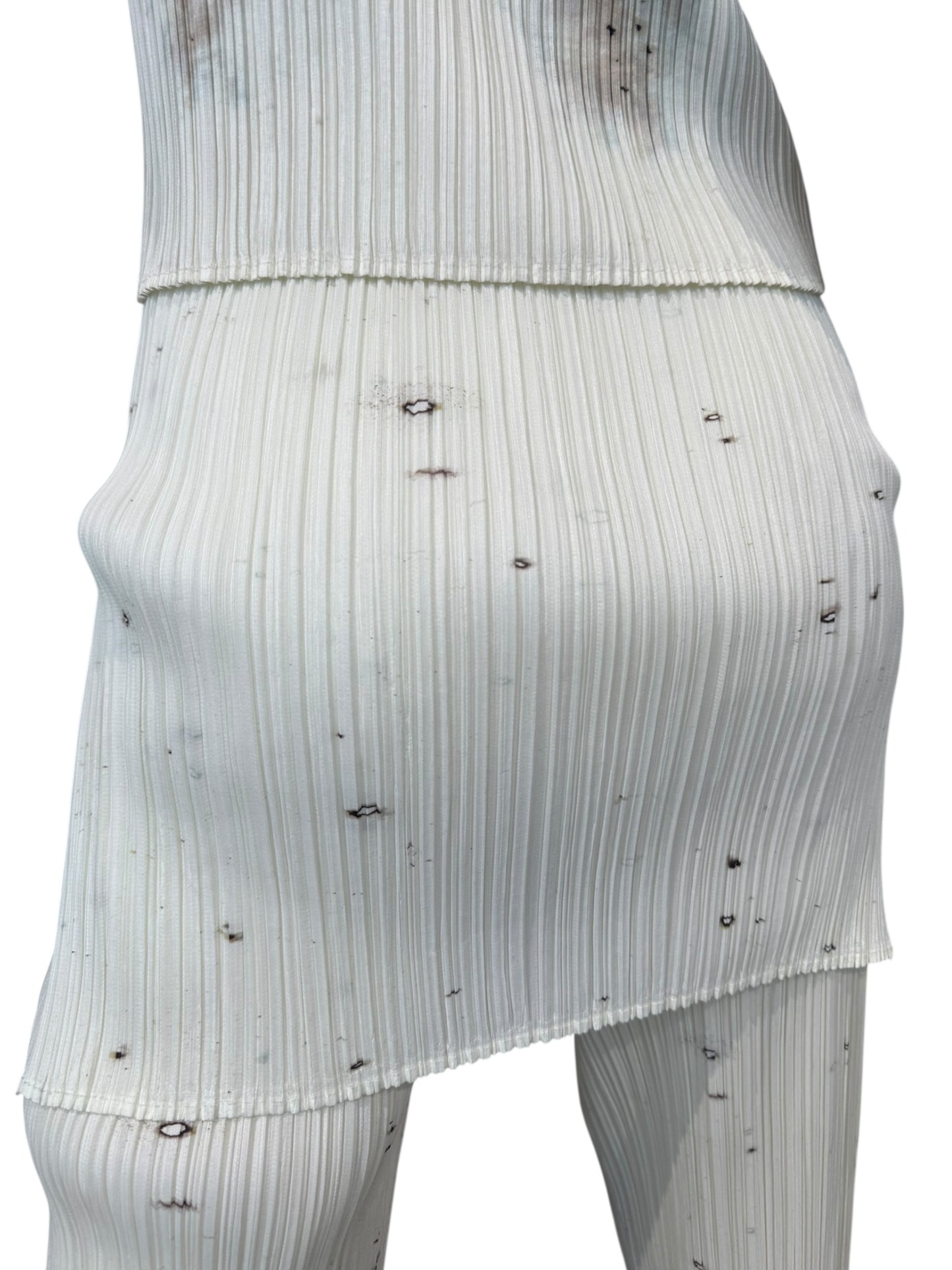 PLEATS PLEASE ISSEY MIYAKE 1998 X CAI GUO-QIANG GUNPOWDER PRINT PLEATED 3P. SET (TOP, PANTS & TUNIC)