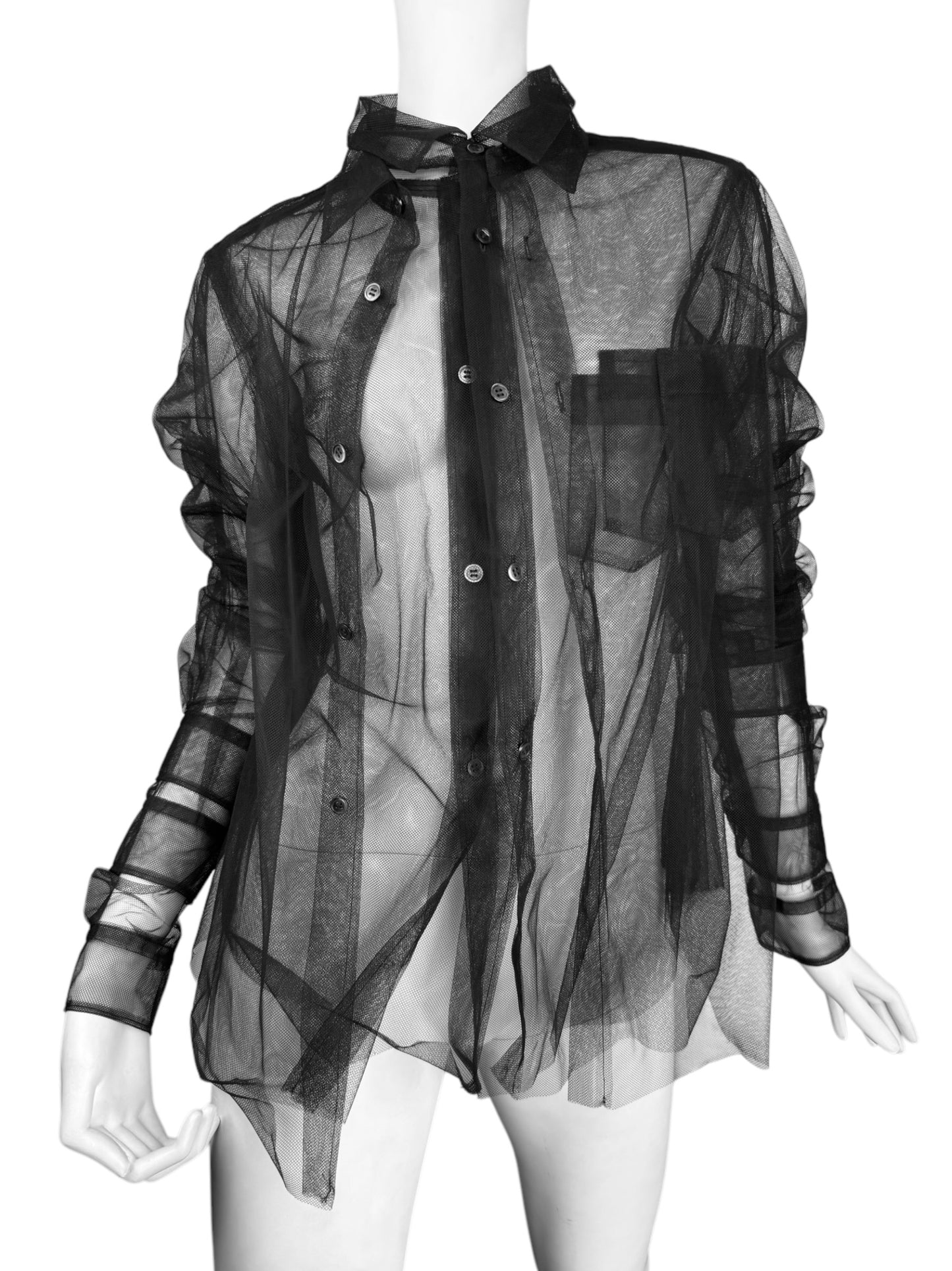 COMME DES GARÇONS 1990s BLACK TULLE TRIPLE LAYERED SHIRT