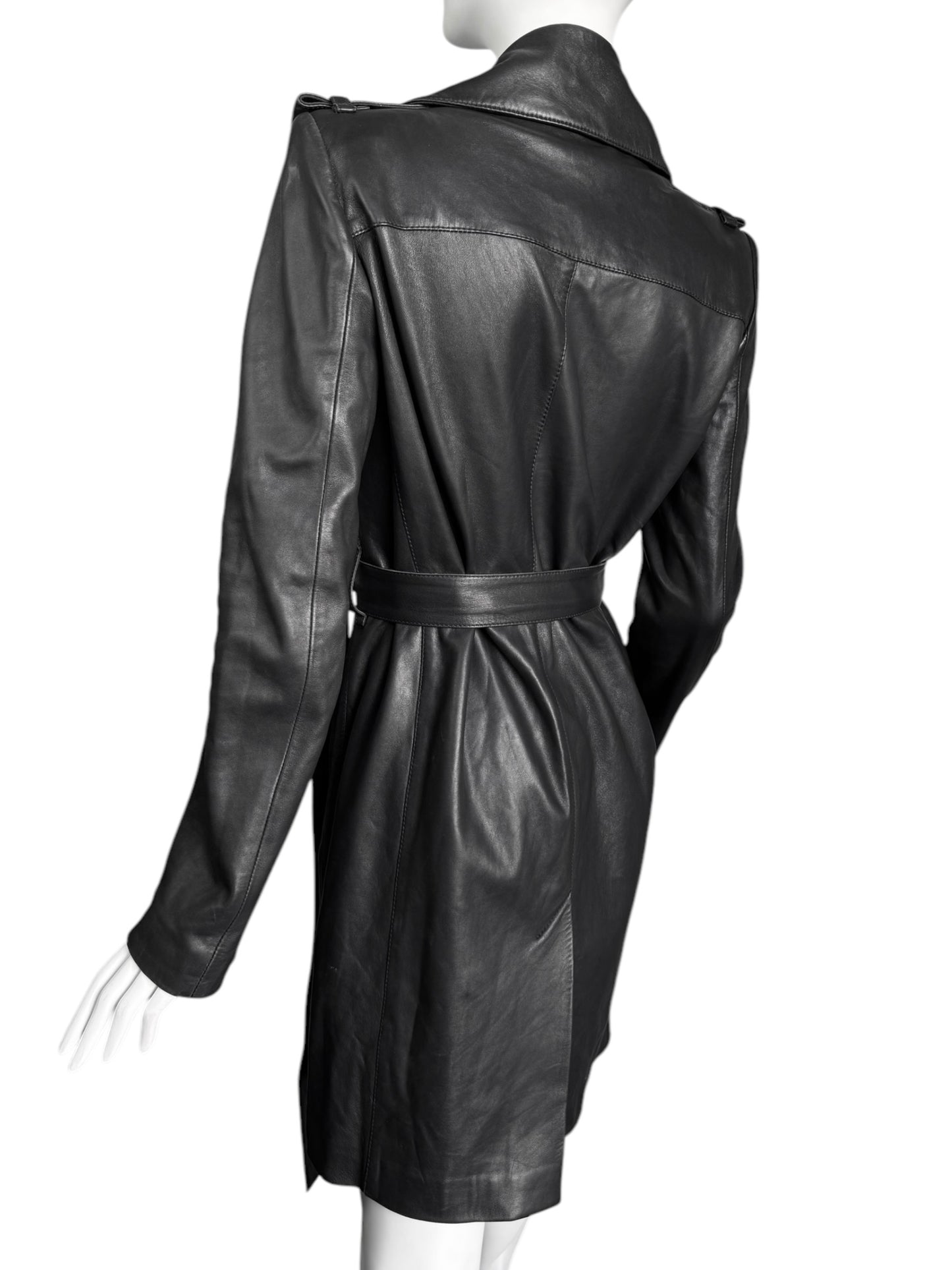 PLEIN SUD JEANS 2000s BLACK LEATHER ZIP SLEEVES COAT