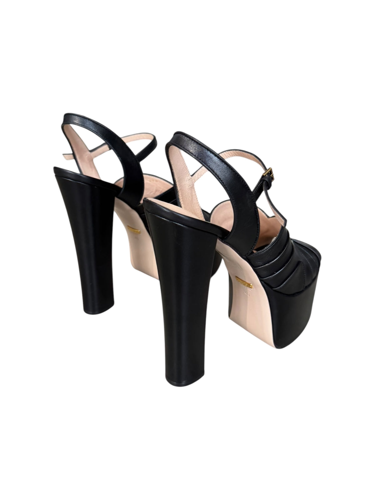 GUCCI SS2022 BY ALESSANDRO MICHELE BLACK LEATHER PLATFORM HEELED SANDALS