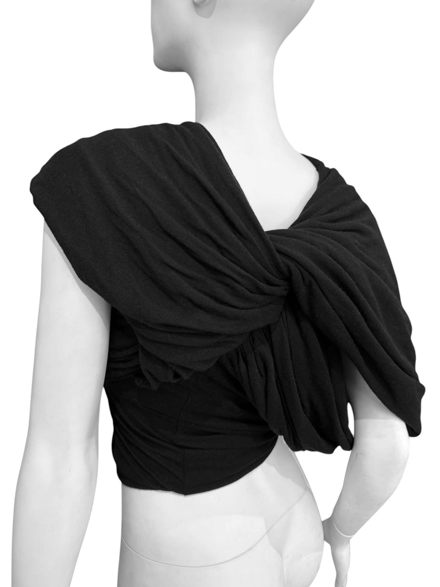 RICK OWENS FW2024 «PORTERVILLE» BLACK ASYMMETRICAL DRAPED TOP