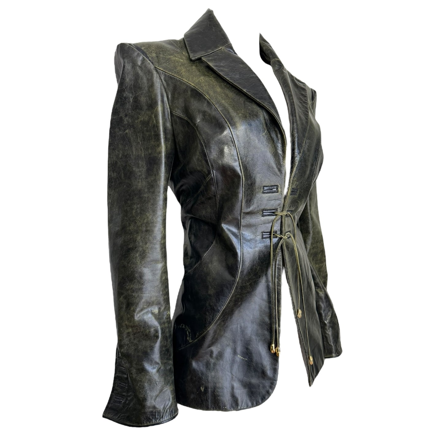 ROBERTO CAVALLI FW1999 DARK GREEN LEATHER BLAZER