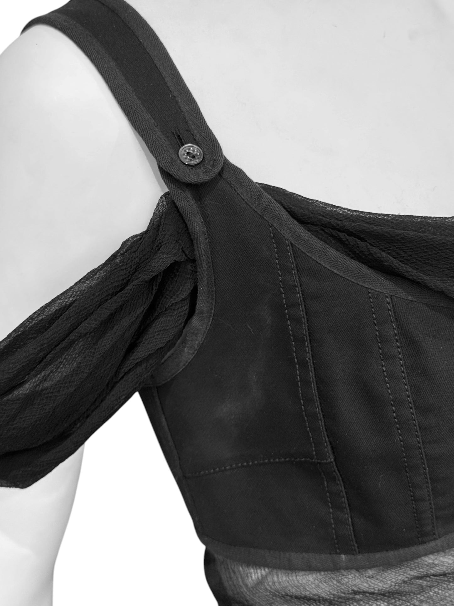 ALEXANDER MCQUEEN SS2005 «IT’S ONLY A GAME» BLACK SILK DRAPED CORSET TOP