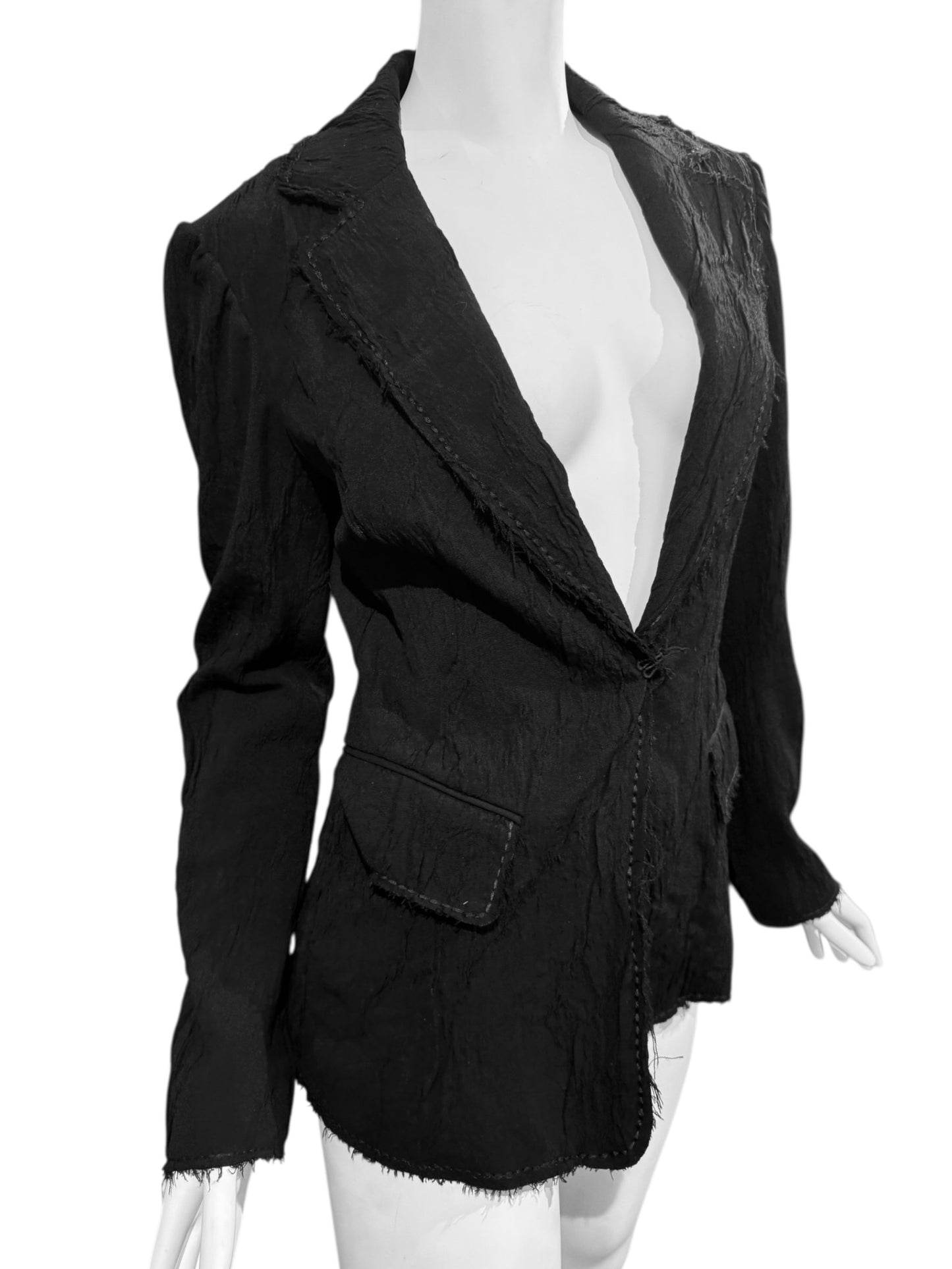 PLEIN SUD FW2005 BLACK WOOL CRINKLED BLAZER
