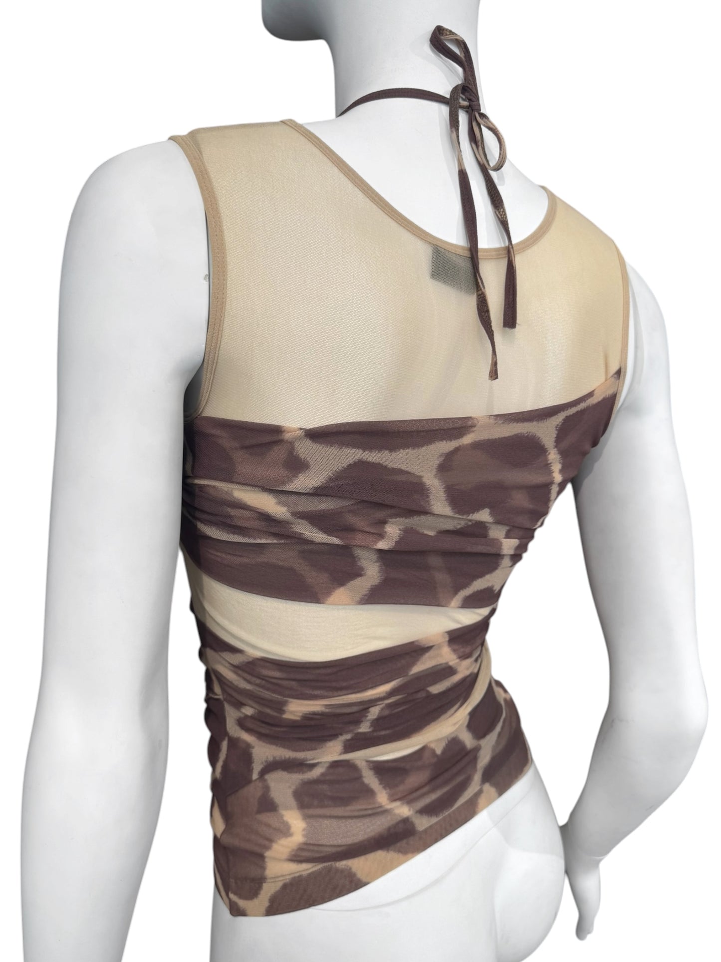 PLEIN SUD JEANS SS1998 GIRAFE PRINT MESH LAYERED TANK TOP