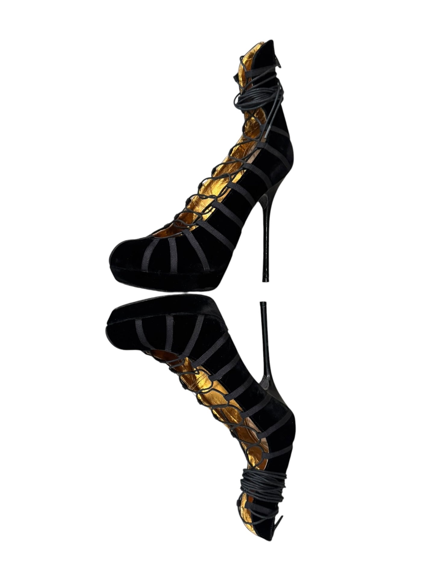 JOHN GALLIANO FW2009 BLACK VELVET LACE-UP HEELS