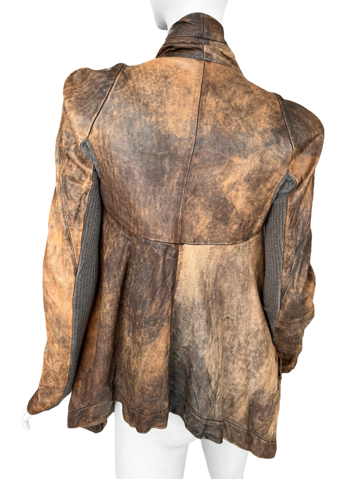 RICK OWENS FW2002 BROWN DISTRESS LEATHER JACKET