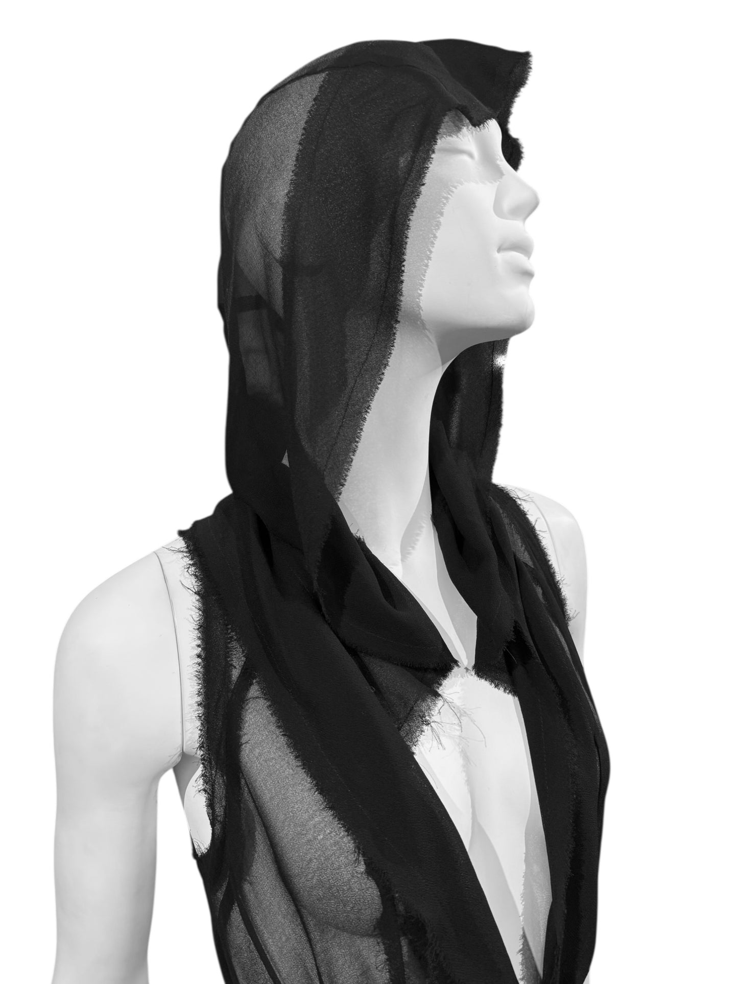 PARKCHOONMOO 2010s BLACK SHEER HOODED TOP