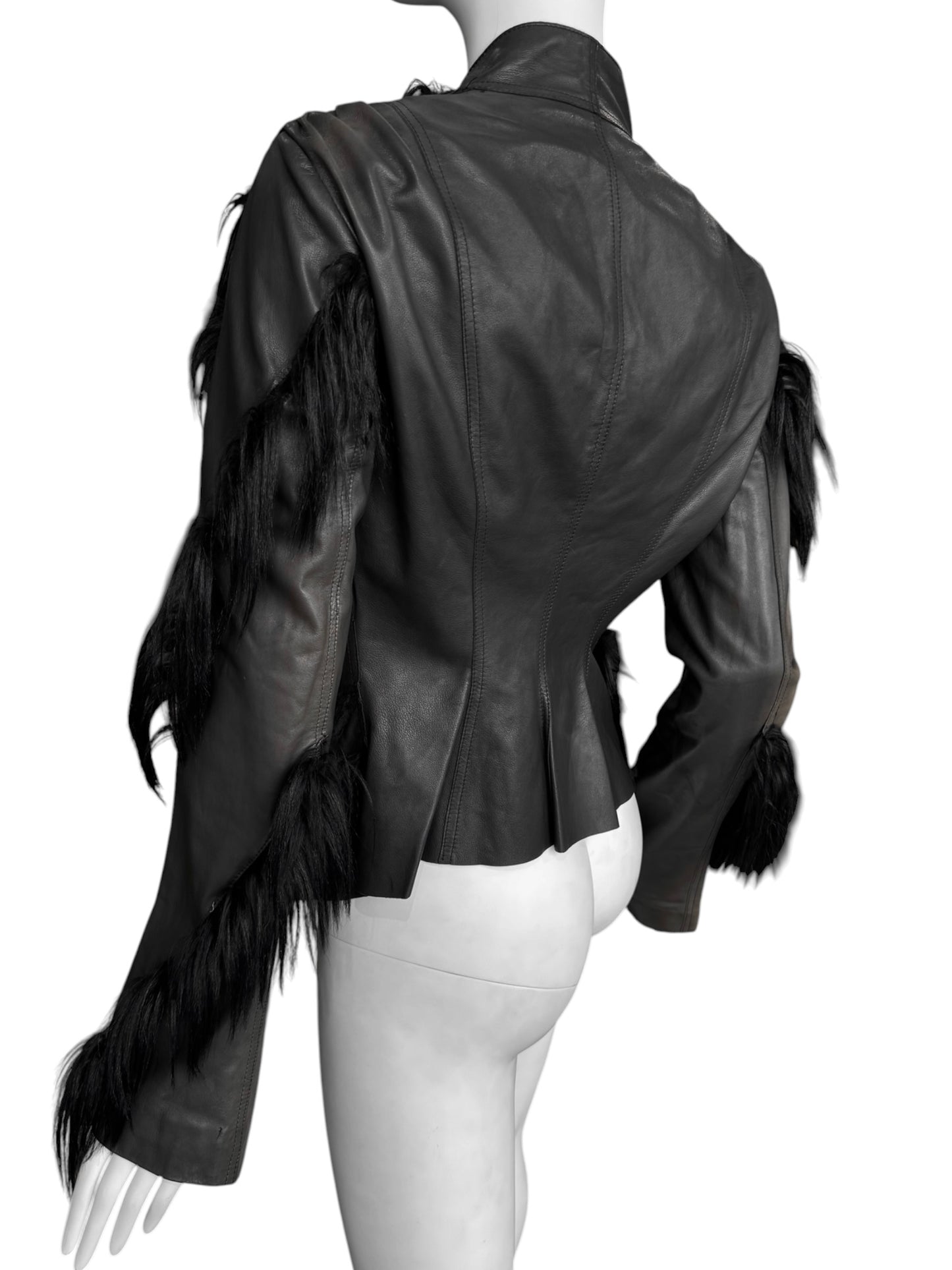 REVILLON FW2003 BY RICK OWENS BLACK LEATHER & MONKEY FUR JACKET