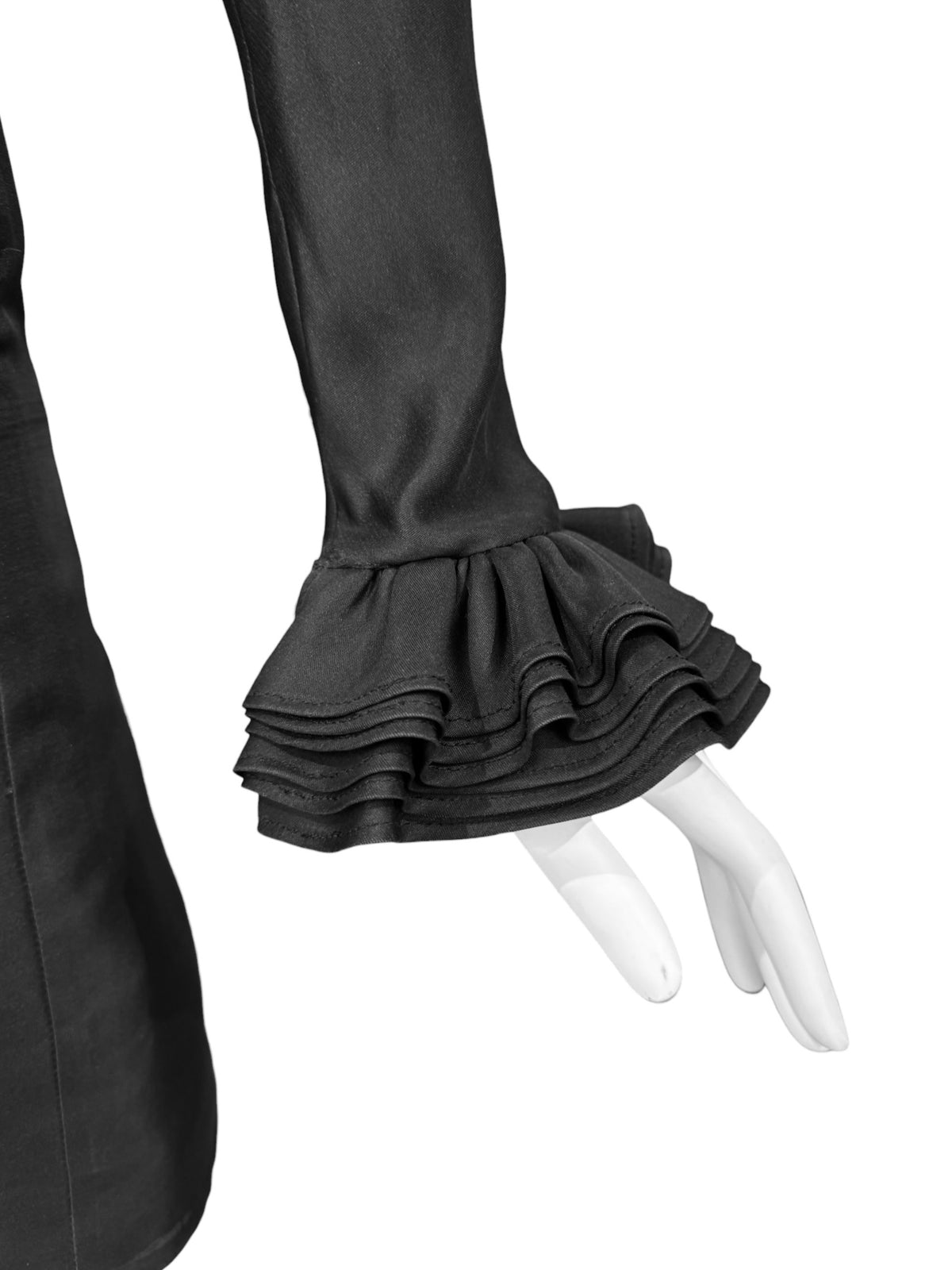 GUCCI FW2000 BY TOM FORD BLACK SILK RUFFLED NECKLINE MINI DRESS