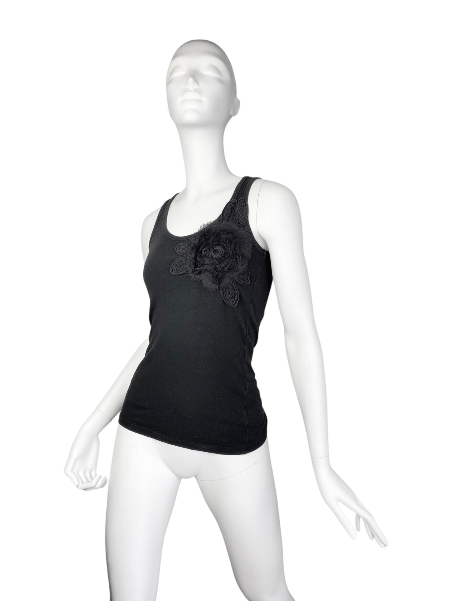 2000s BLACK FLOWER EMBELLISHED TANK TOP