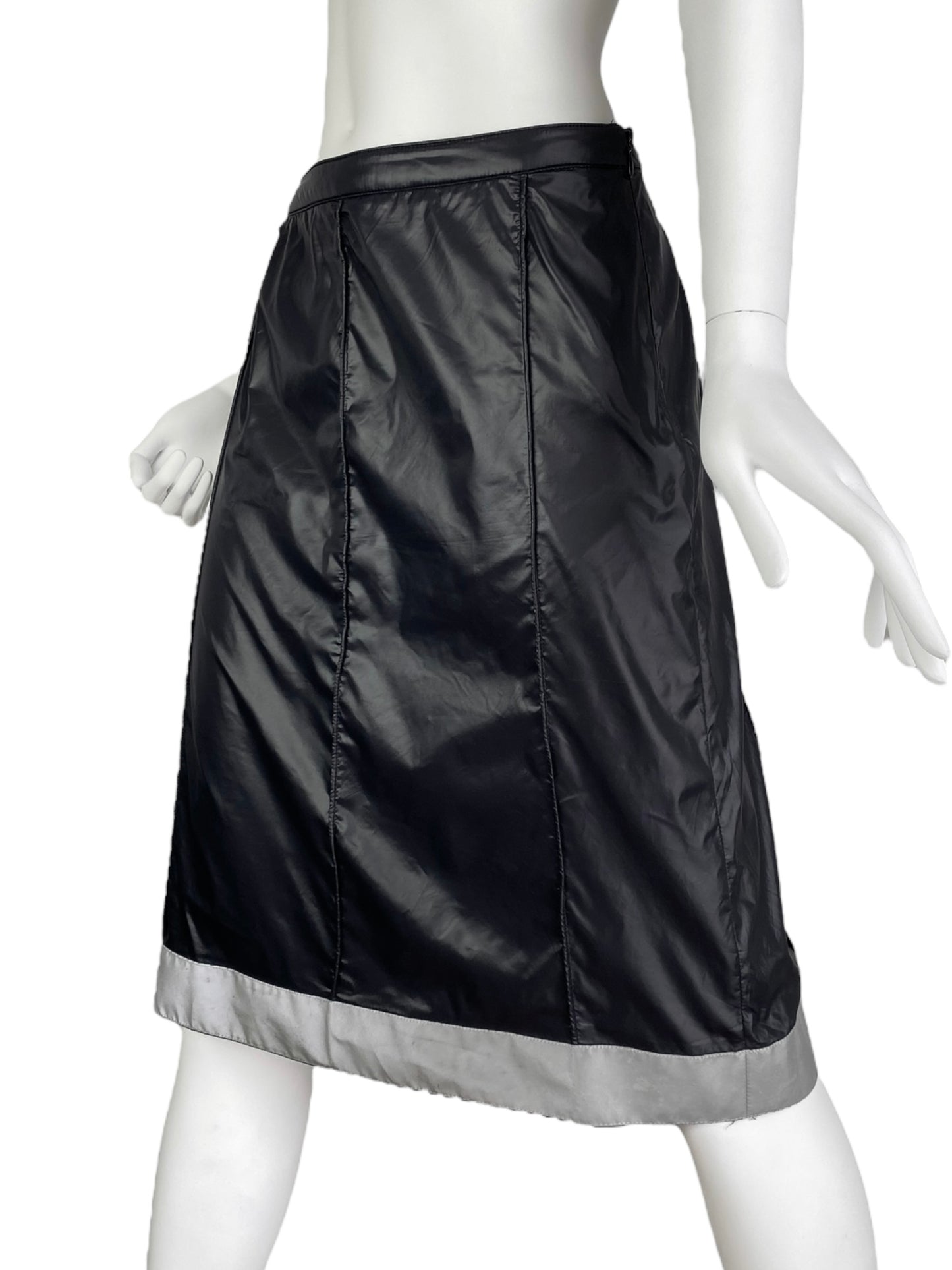 CHANEL SS1999 BY KARL LAGERFELD BLACK NYLON REFLECTIVE HEM MIDI SKIRT