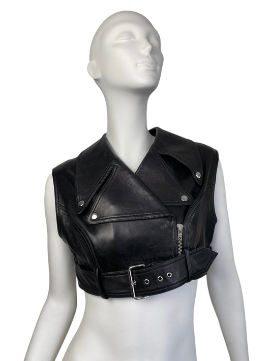 PLEIN SUD SS1990 BLACK LEATHER CROPPED JACKET